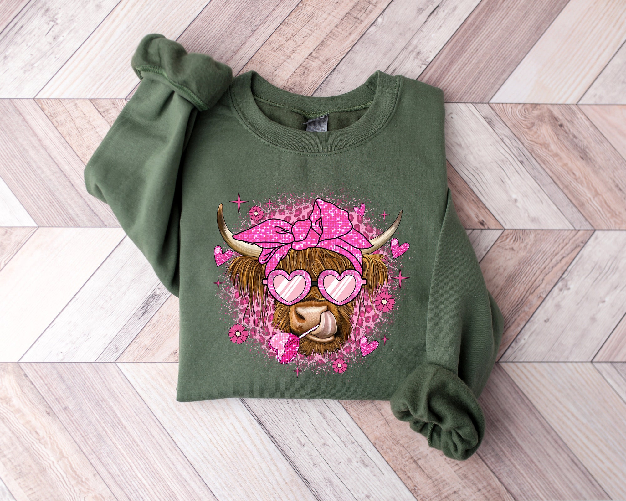 Cow Pink Bandana Sweatshirt Christmas Hoodie image 2