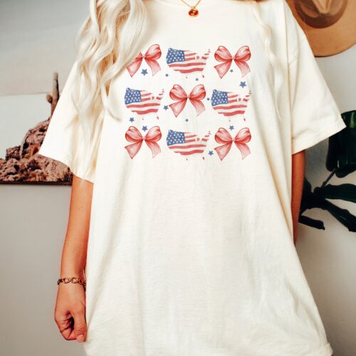 Coquette American Flag Shirt Coquette Bow 4th of July T-shirt image 0