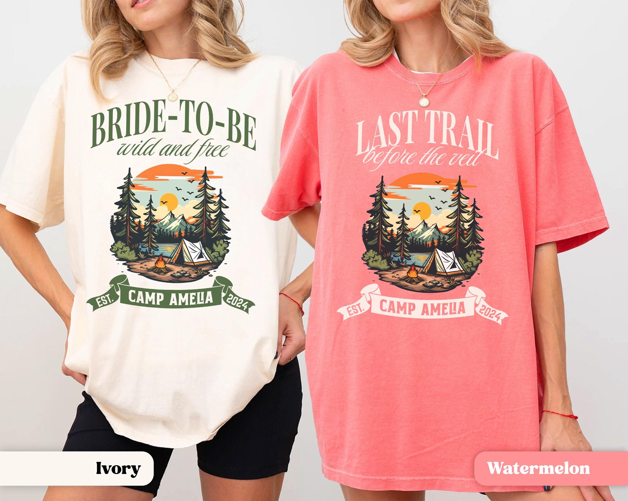 Custom Camp Bachelorette Party Shirt Vintage Camping Bachelorette Tshirt Mountain Bride Tee Camp Themed Bachelorette Hiking Bridal Party image 3