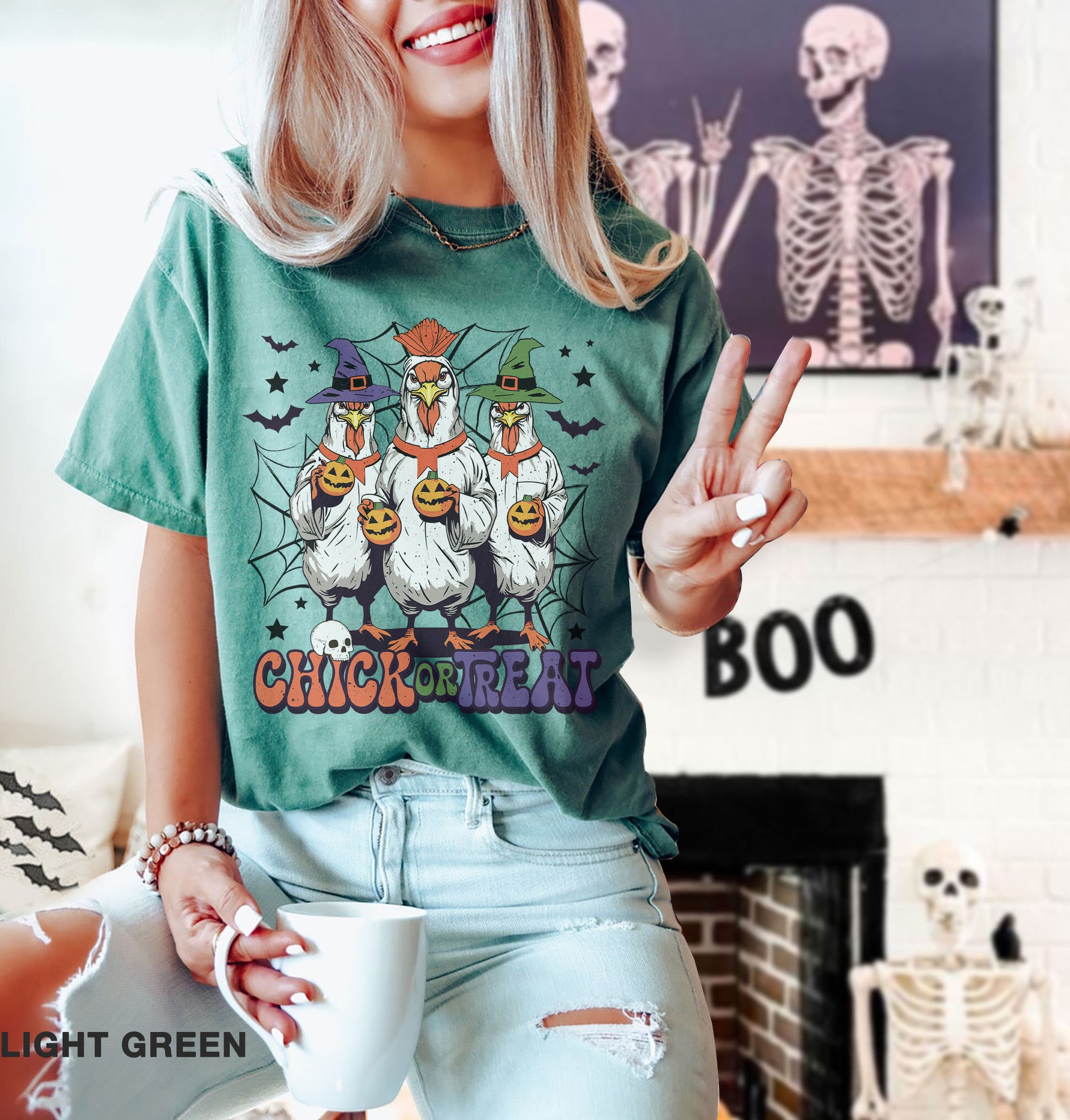 Chick or Treat Funny Halloween Shirt | Comfort Colors Spooky Season Tee image 3