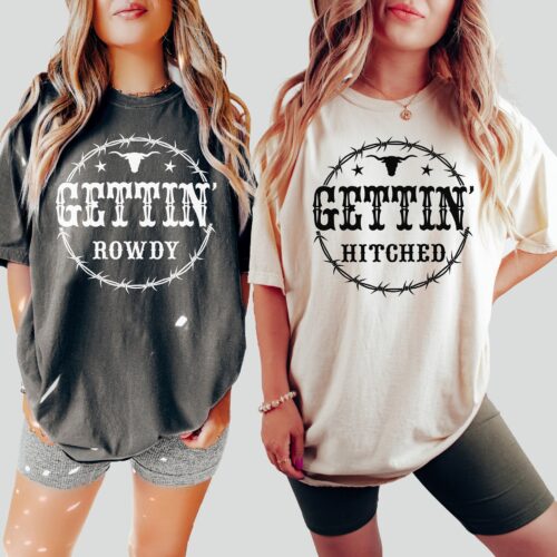 Western Bachelorette Tees: Getting Hitched & Rowdy Team Bride Gifts image 0