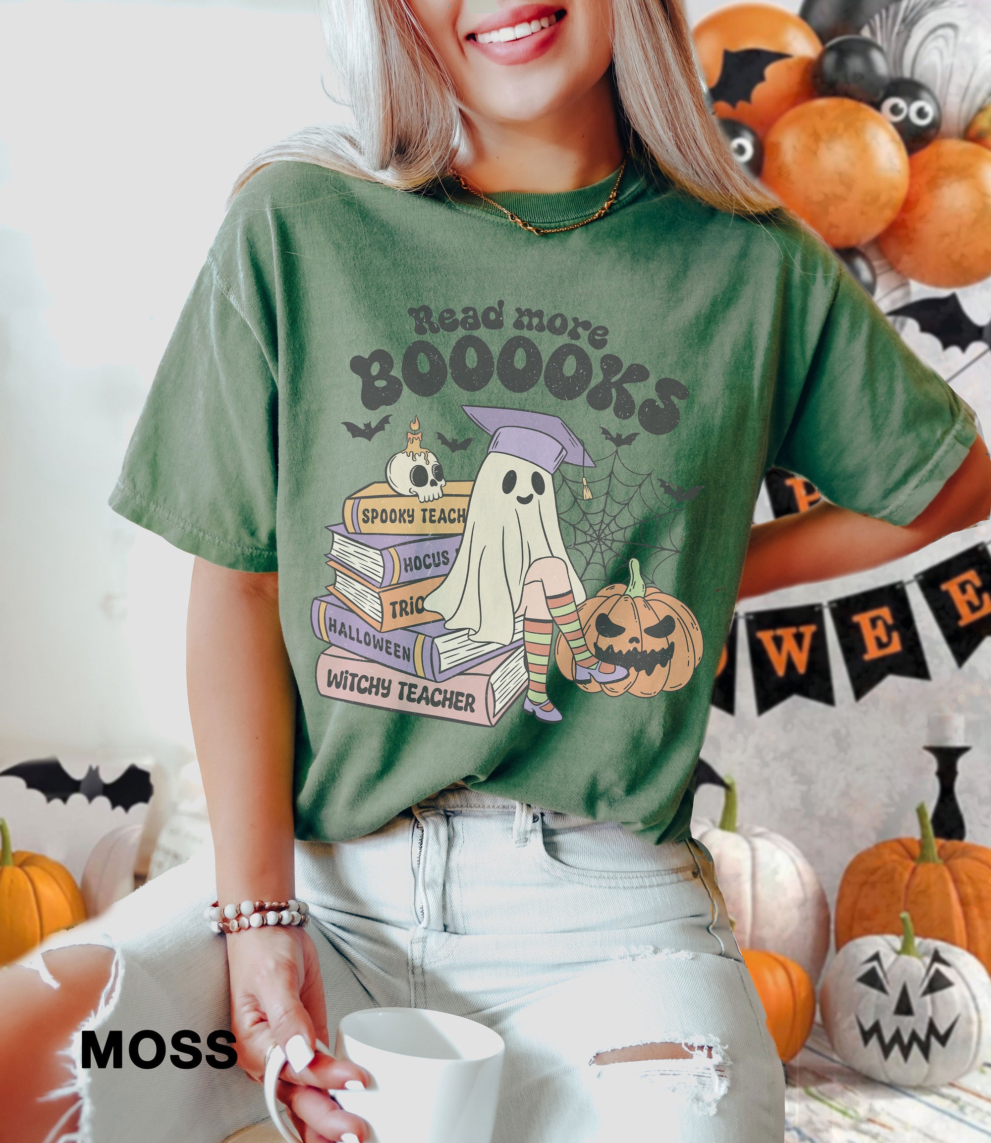 Read More Booooks Retro Halloween Shirt | Book Lover Gift Holiday Apparel image 7