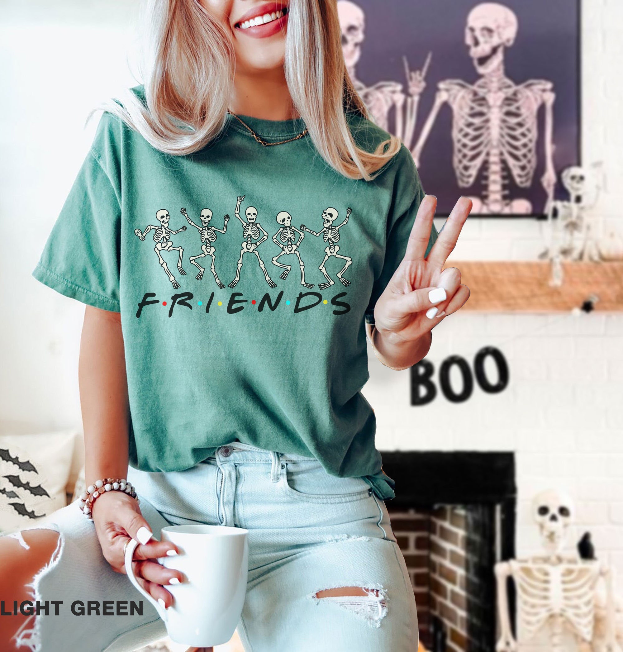 Dancing Skeleton Friends Halloween Shirt | Funny Spooky Tee image 3