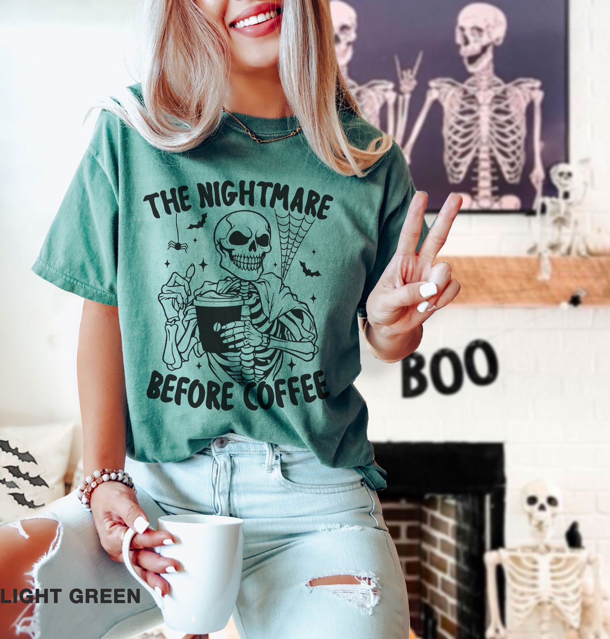 Nightmare Before Coffee Halloween Shirt | Funny Skeleton Tee image 4