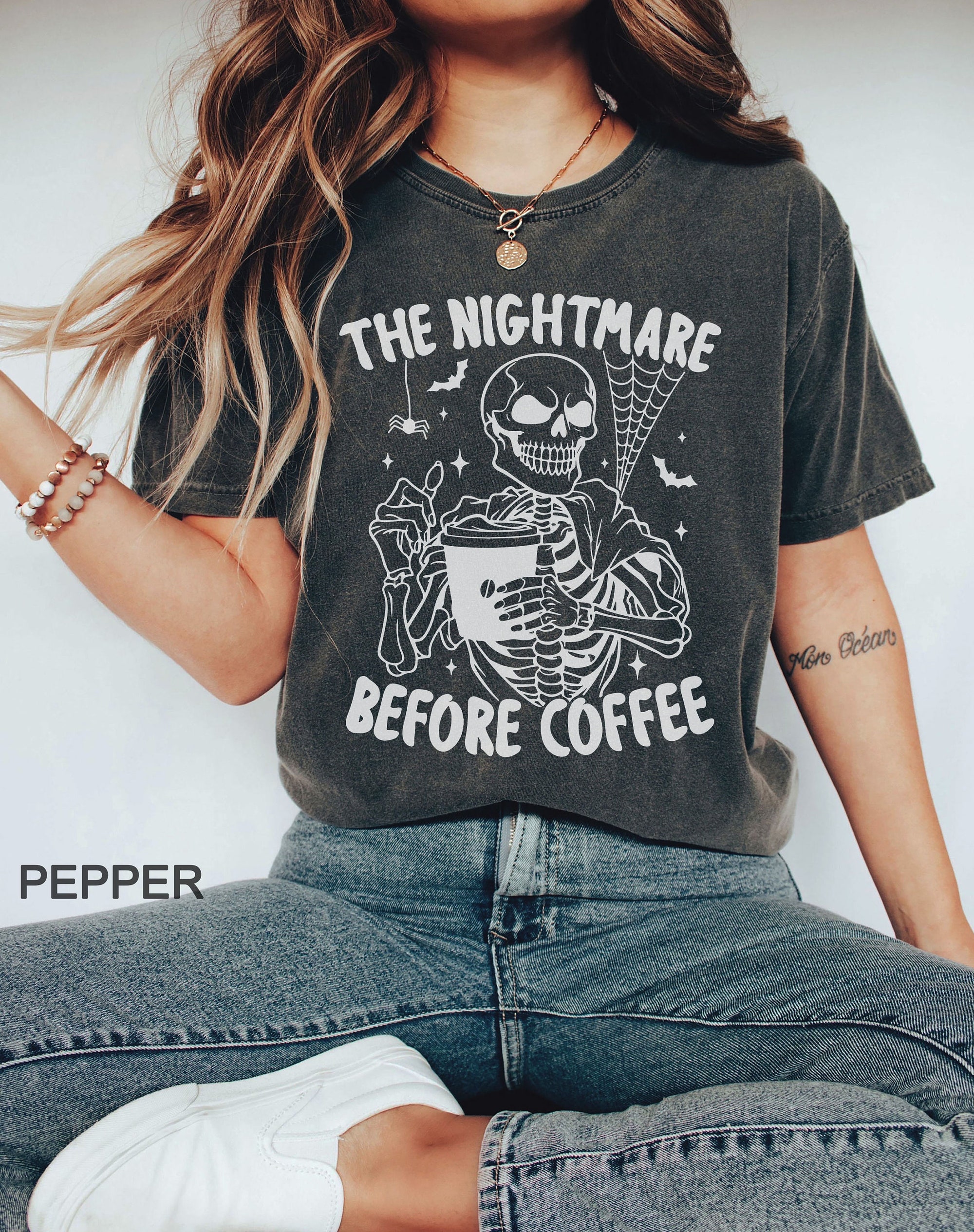 Nightmare Before Coffee Halloween Shirt | Funny Skeleton Tee image 1