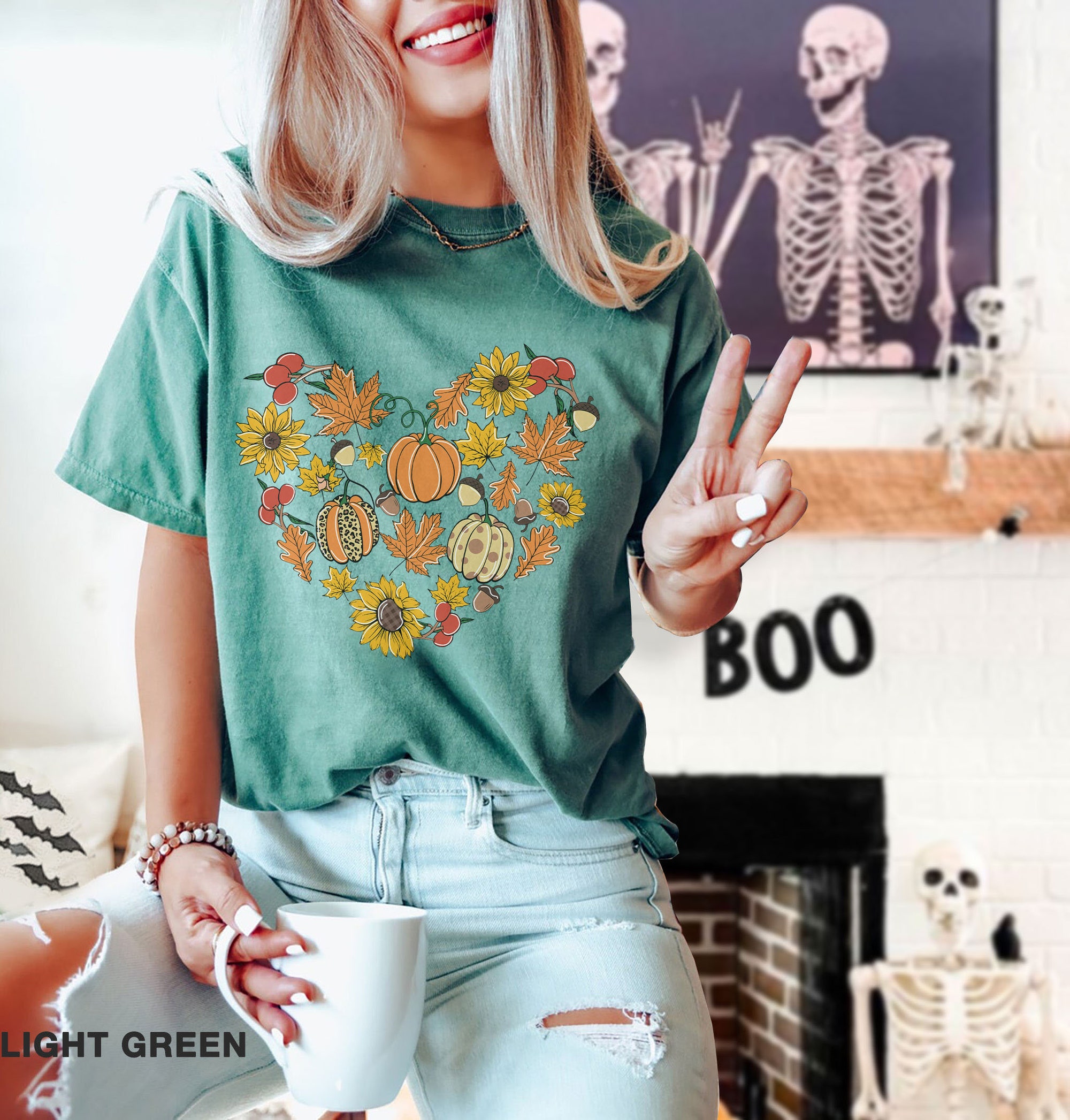 Fall Heart T-Shirt | Pumpkin Season & Halloween Top Tee image 2