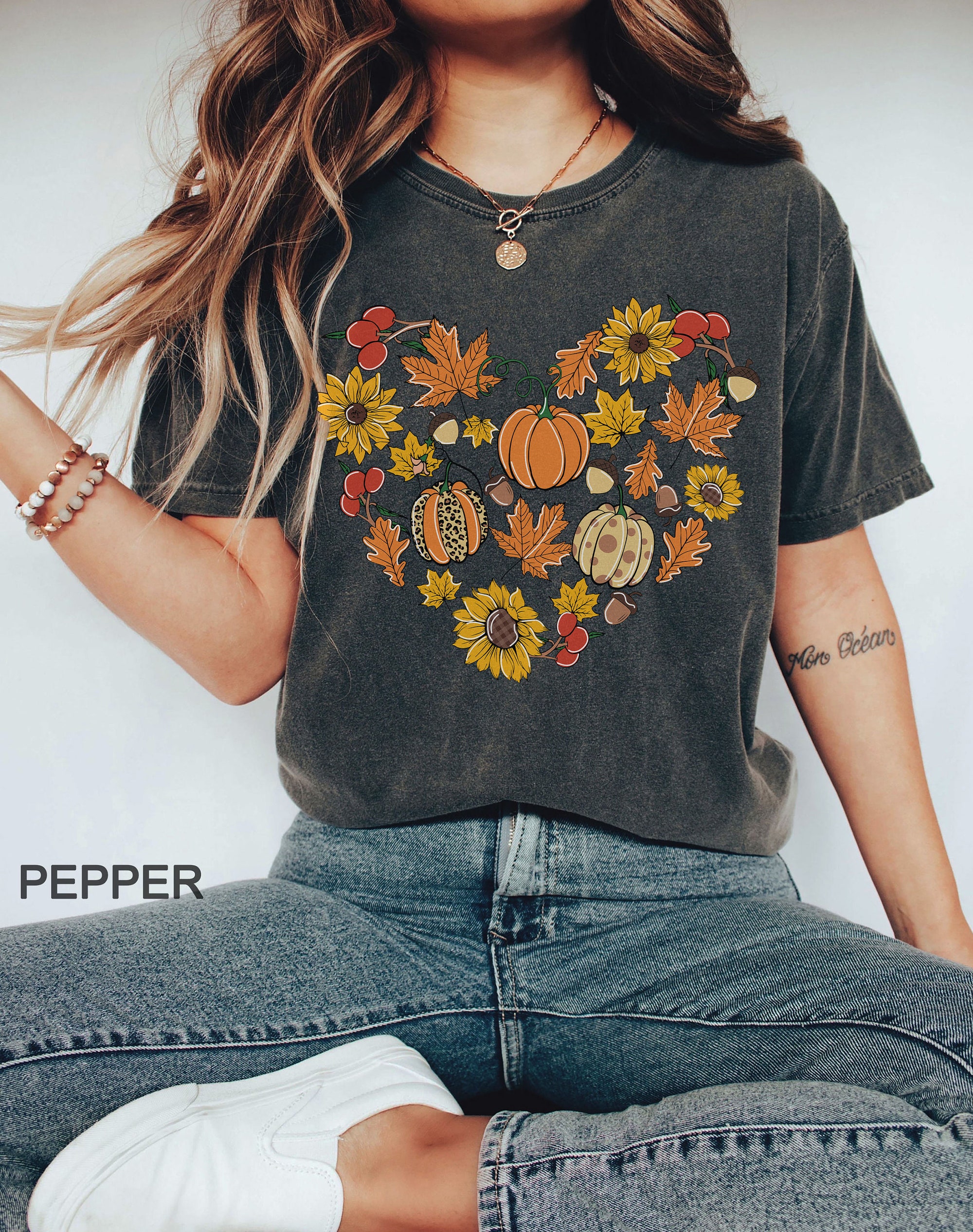 Fall Heart T-Shirt | Pumpkin Season & Halloween Top Tee image 1