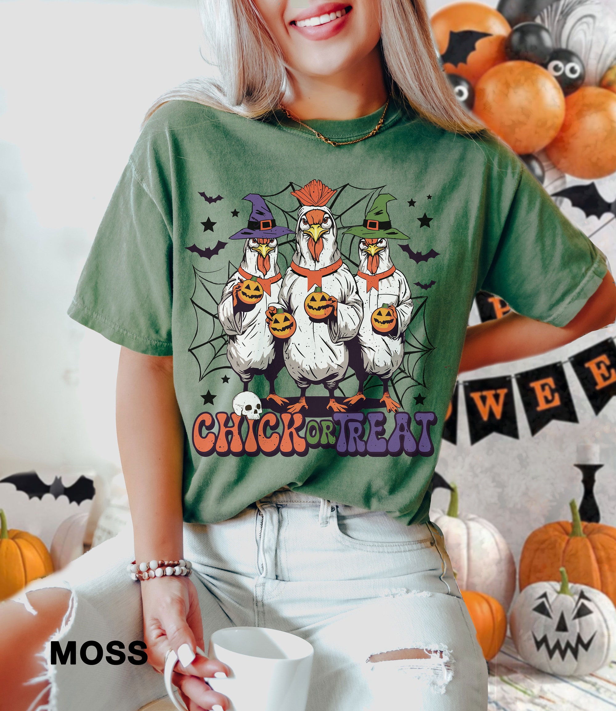 Chick or Treat Funny Halloween Shirt | Comfort Colors Spooky Season Tee image 5