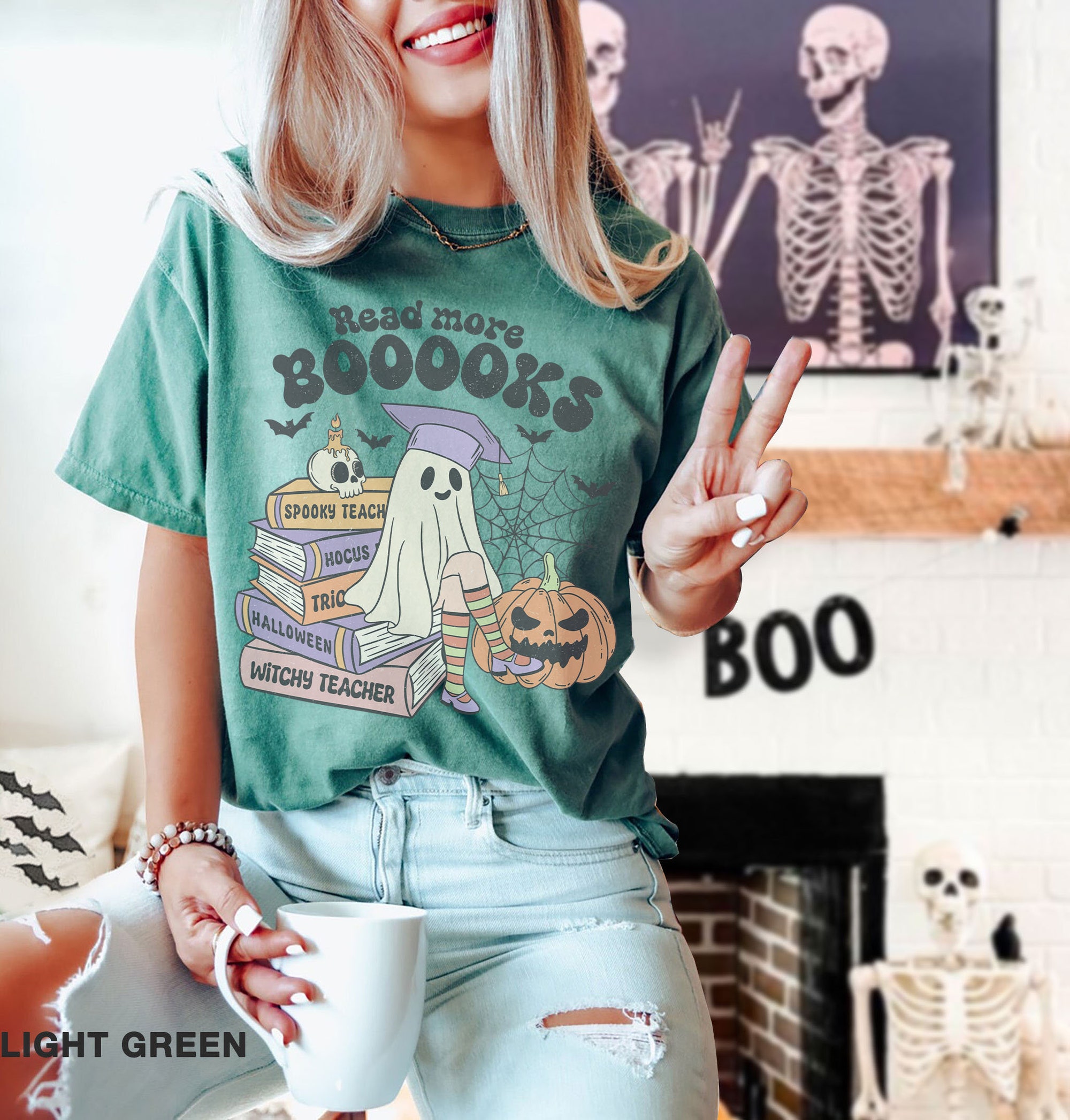 Read More Booooks Retro Halloween Shirt | Book Lover Gift Holiday Apparel image 3