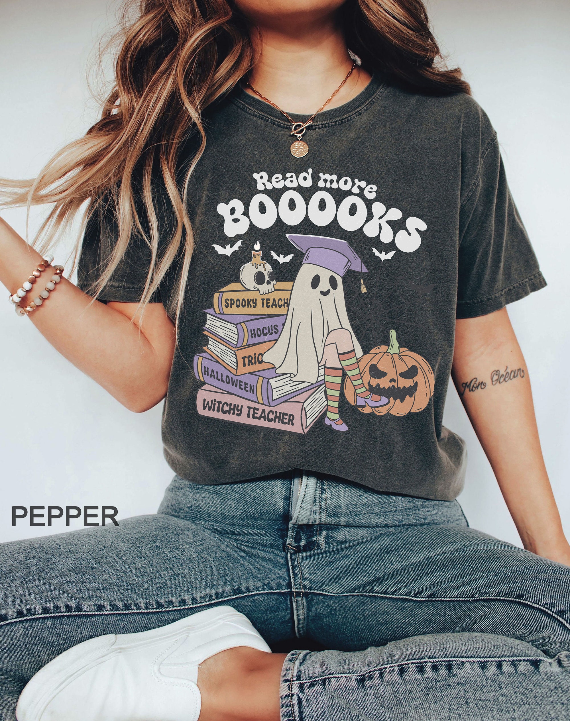 Read More Booooks Retro Halloween Shirt | Book Lover Gift Holiday Apparel image 6