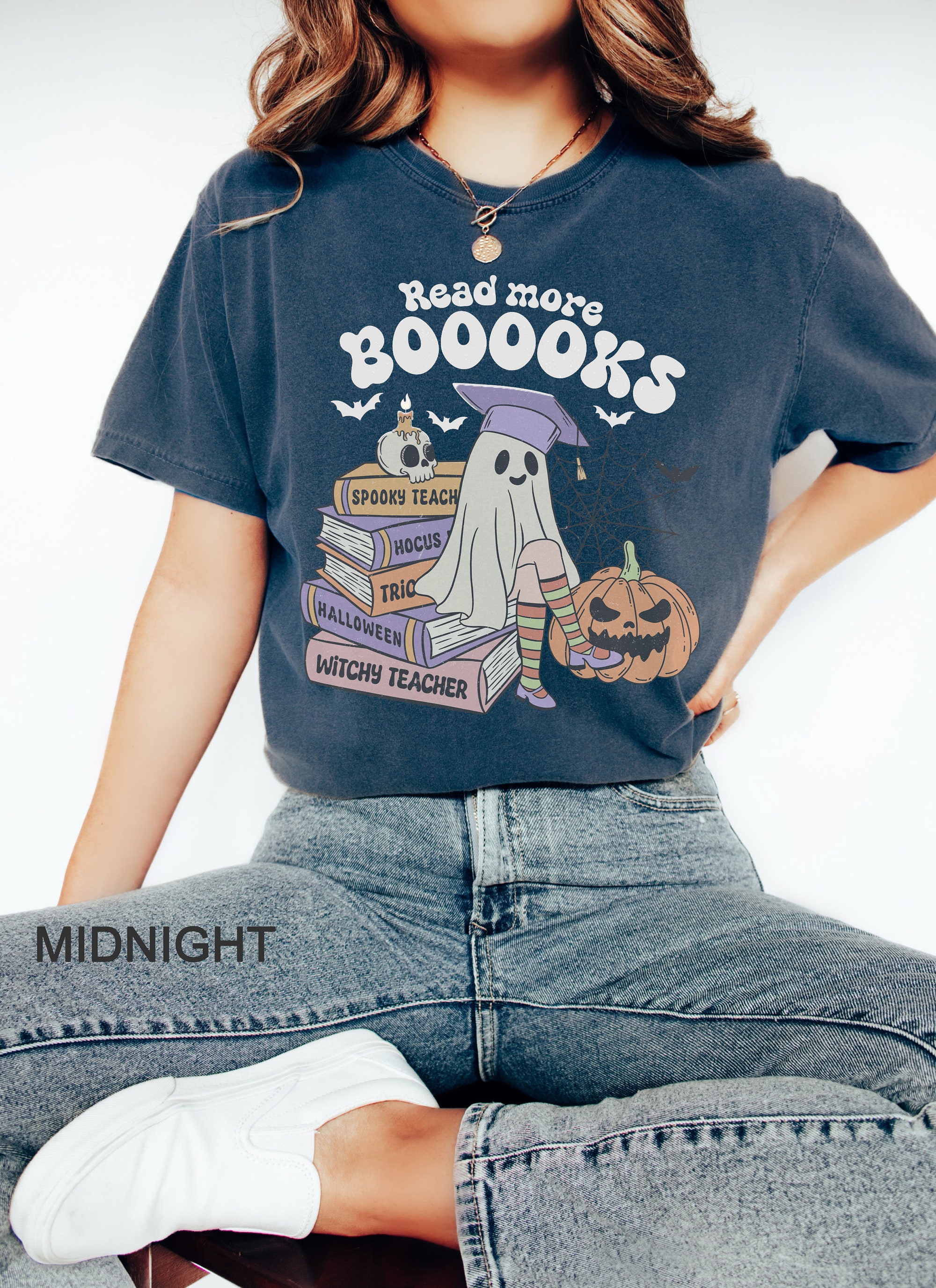 Read More Booooks Retro Halloween Shirt | Book Lover Gift Holiday Apparel image 8