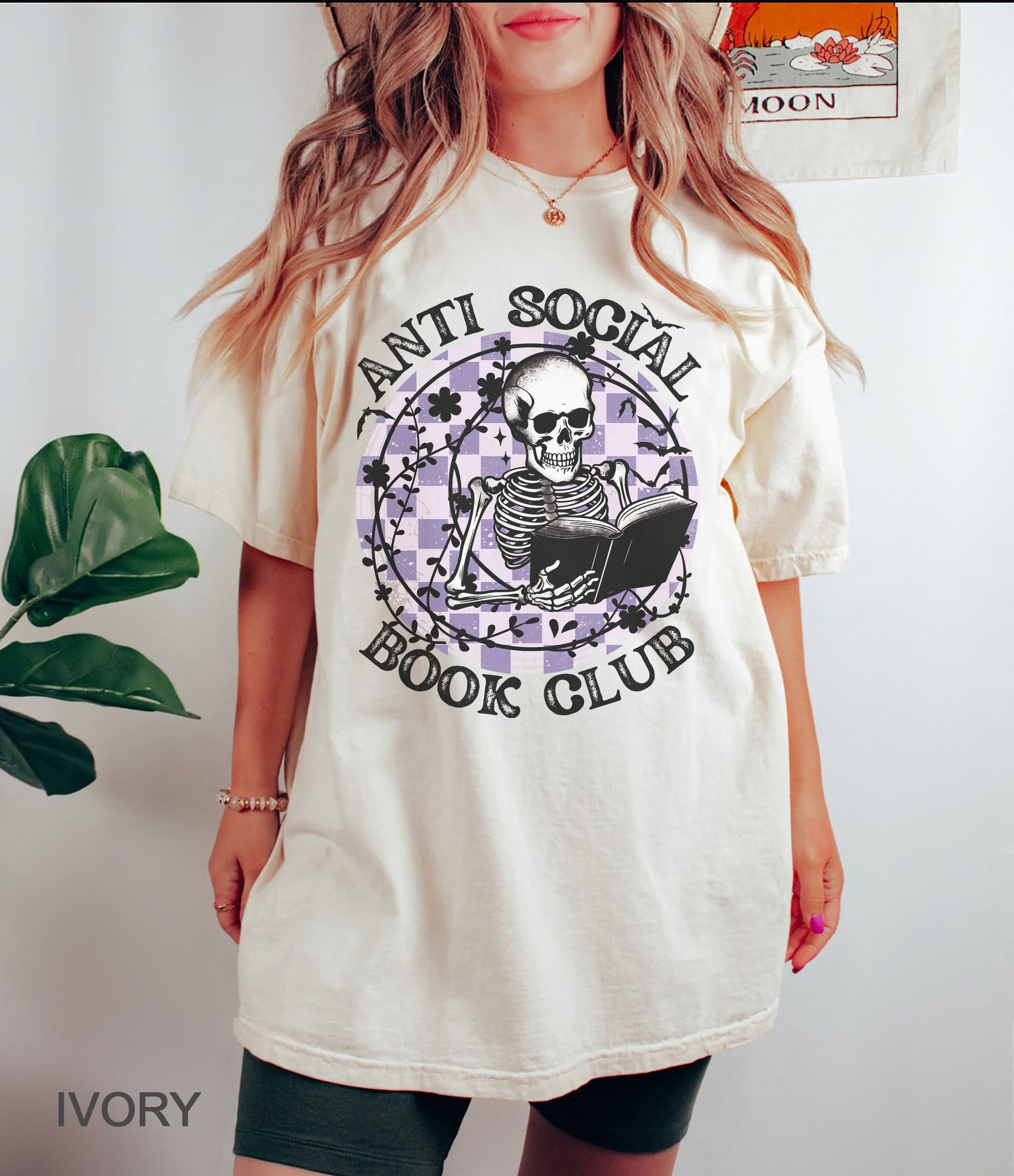 Anti Social Book Club Halloween Shirt | Funny Skeleton & Book Lover Tee image 2