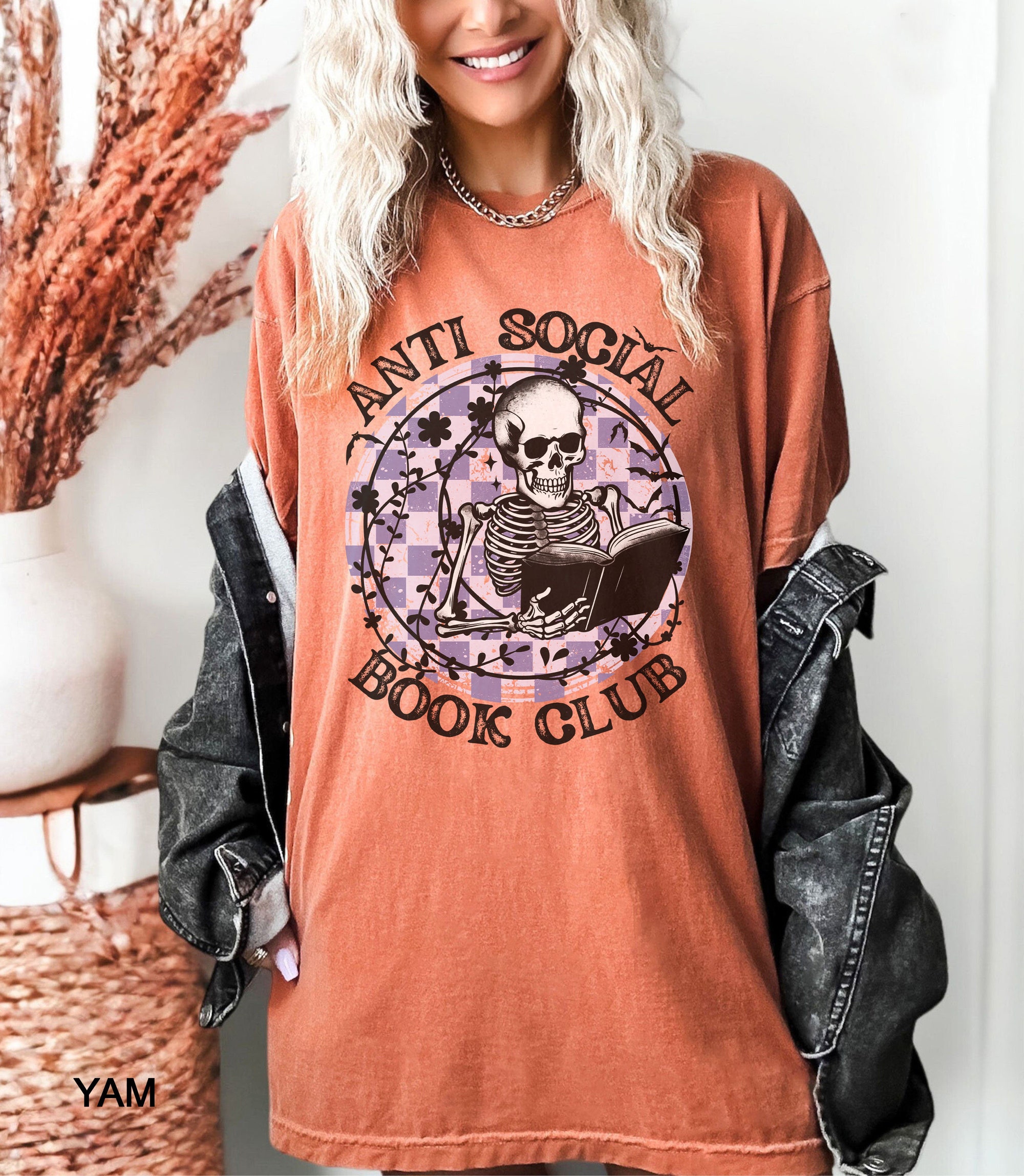 Anti Social Book Club Halloween Shirt | Funny Skeleton & Book Lover Tee image 5