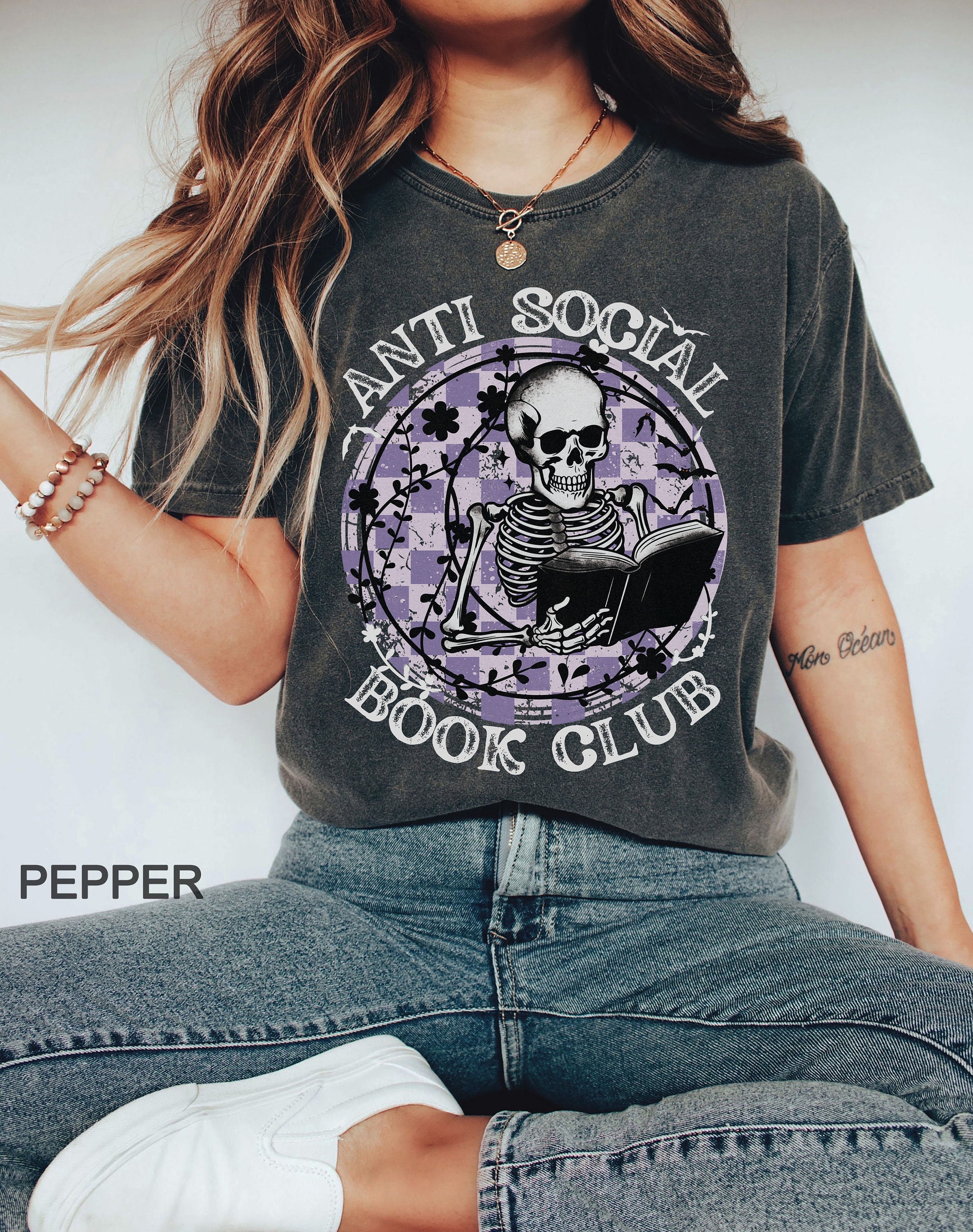 Anti Social Book Club Halloween Shirt | Funny Skeleton & Book Lover Tee image 6