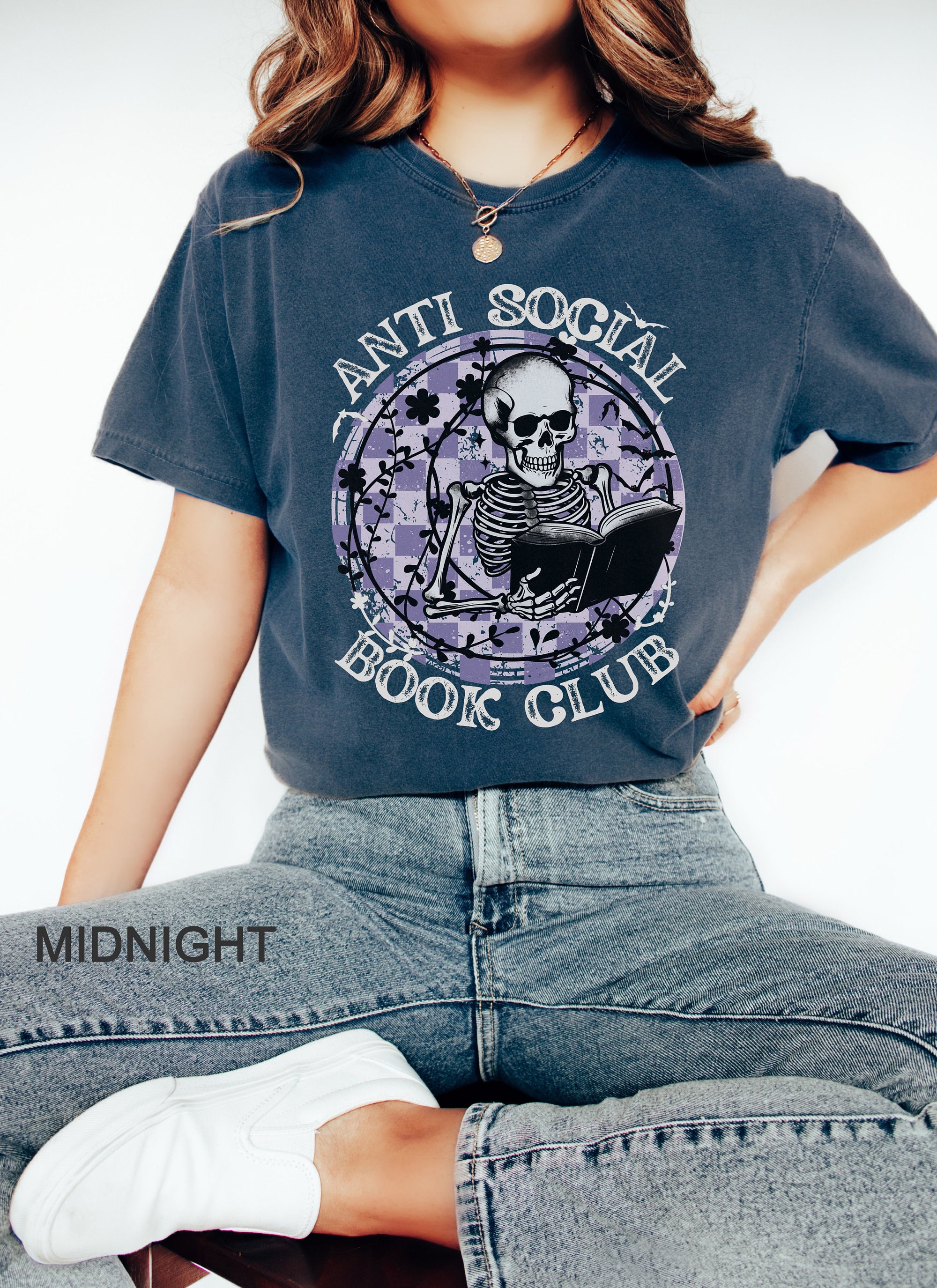 Anti Social Book Club Halloween Shirt | Funny Skeleton & Book Lover Tee image 8