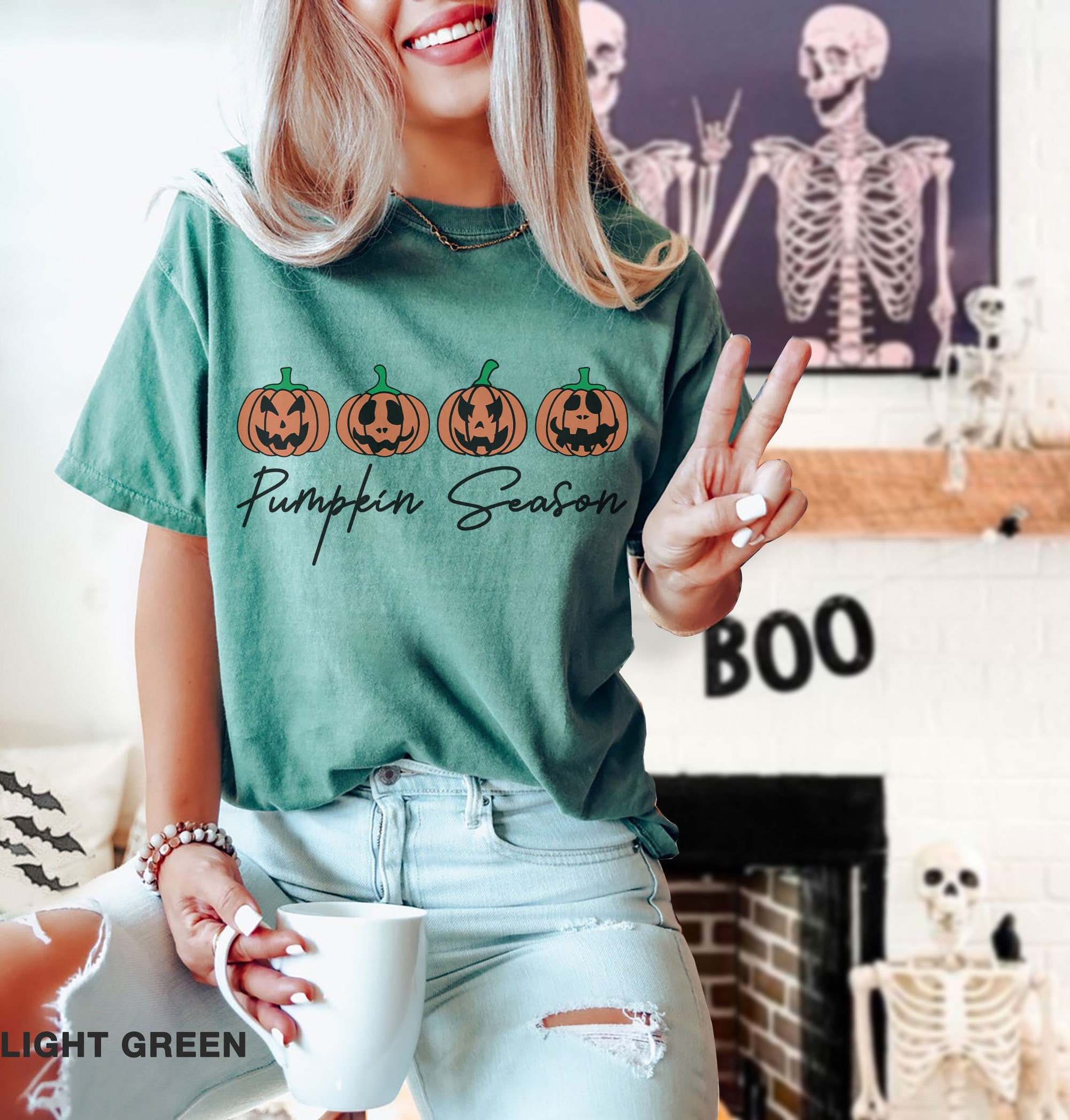 Pumpkin Season Halloween Shirt | Spooky Skeleton Tee Gift image 1