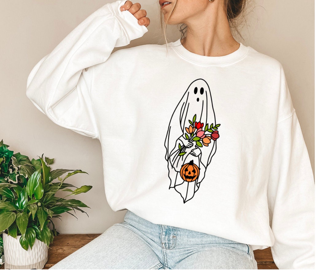 Halloween Ghost Shirt: Floral Ghost Autumn Trick or Treat Cute Pumpkin image 3