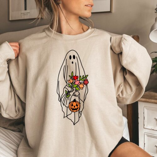 Halloween Ghost Shirt: Floral Ghost Autumn Trick or Treat Cute Pumpkin image 0