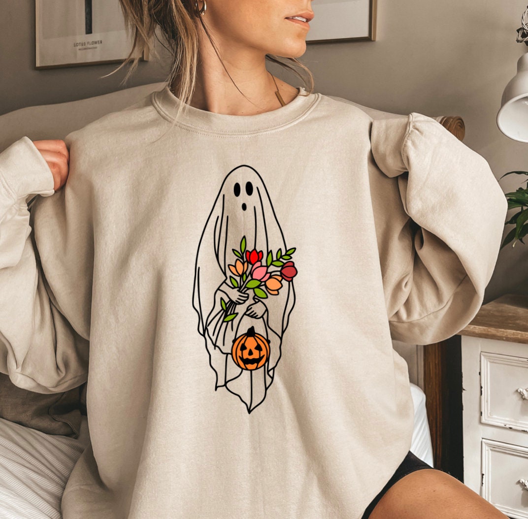 Halloween Ghost Shirt: Floral Ghost Autumn Trick or Treat Cute Pumpkin image 0