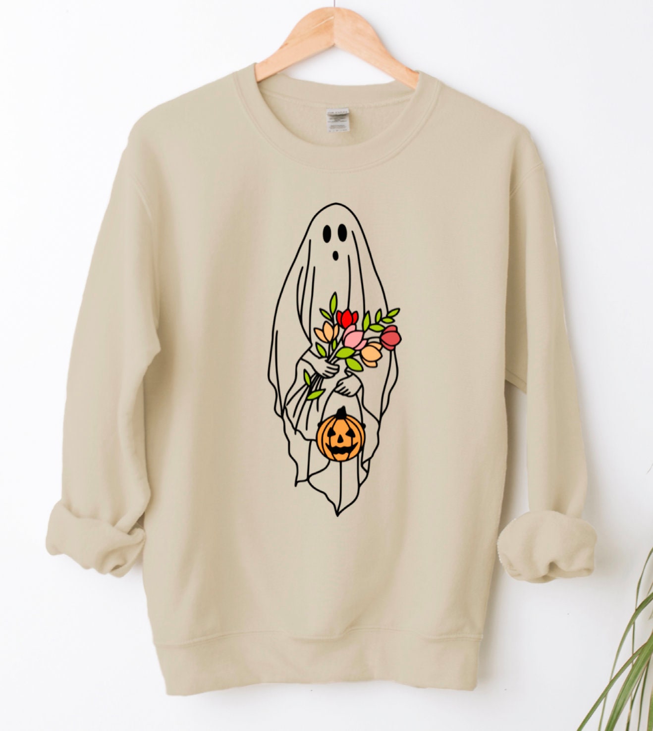 Halloween Ghost Shirt: Floral Ghost Autumn Trick or Treat Cute Pumpkin image 2