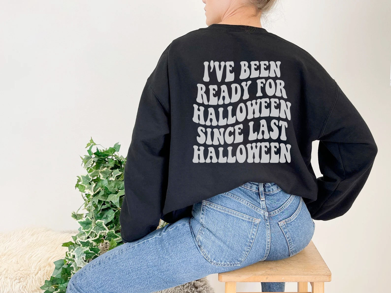 Retro Halloween Sweatshirt - Preppy Y2K Words on Back image 1