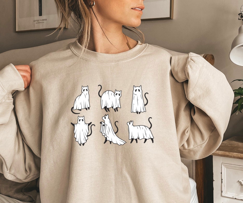 Halloween Sweatshirt: Cat Lover's Ghost Shirt image 1