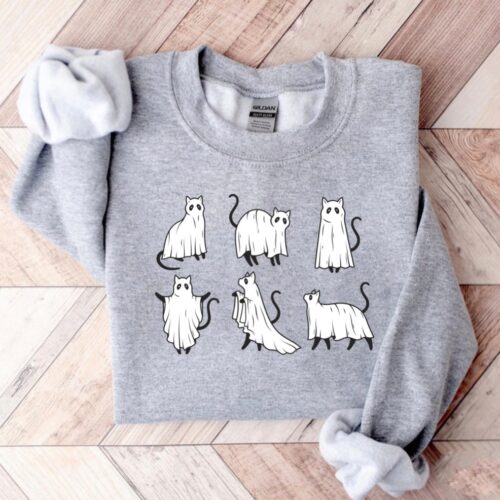 Halloween Sweatshirt: Cat Lover's Ghost Shirt image 0