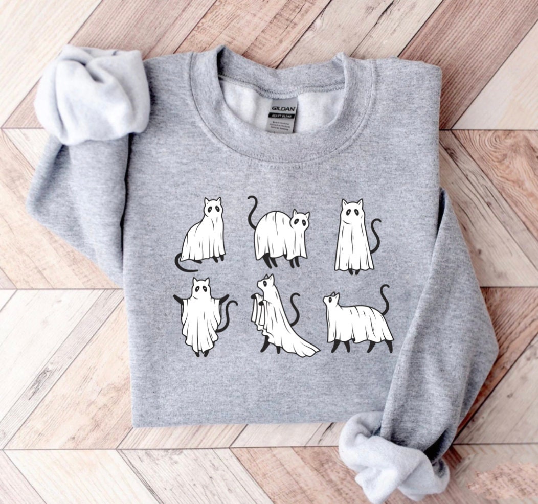 Halloween Sweatshirt: Cat Lover's Ghost Shirt image 0