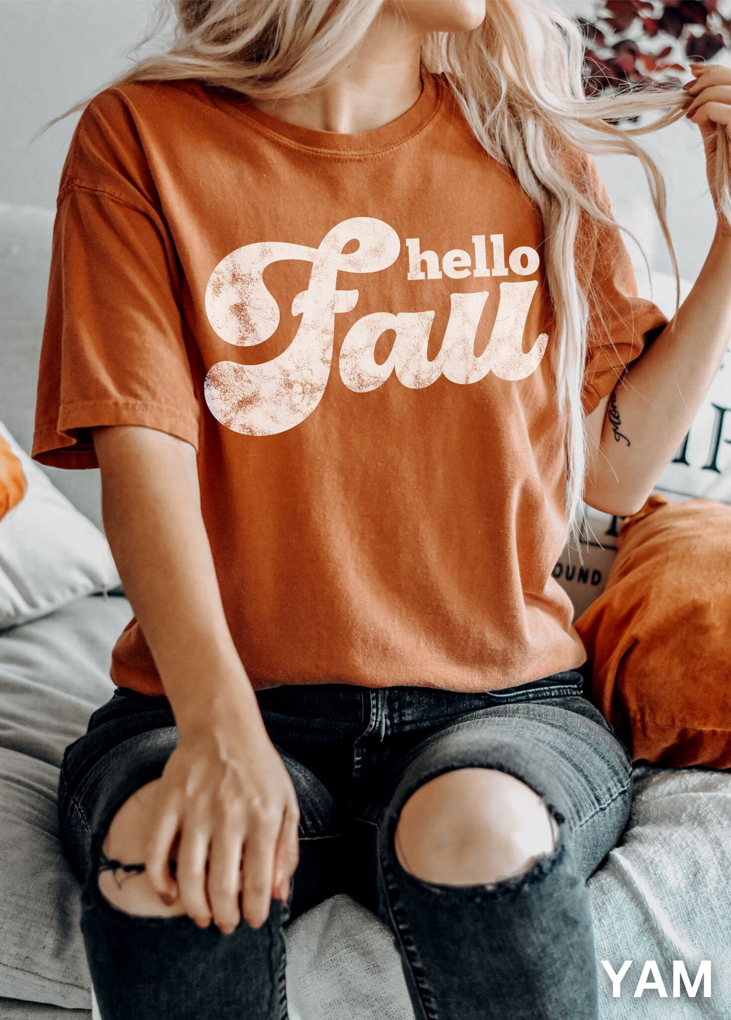 Women's Fall & Halloween Tees: Retro Pumpkin & Hello Fall Shirts image 4