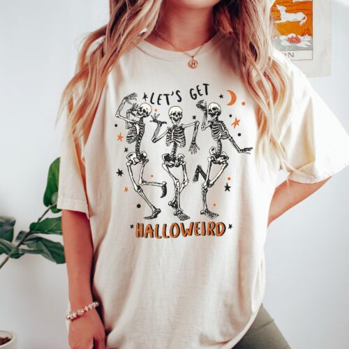 Let's Get Halloweird, Dancing Skeleton Shirt, Pumpkin Shirt, Halloween Tees For Women, Fall sweatshirt, Funny Halloween Shirt, Fall Shirt image 0