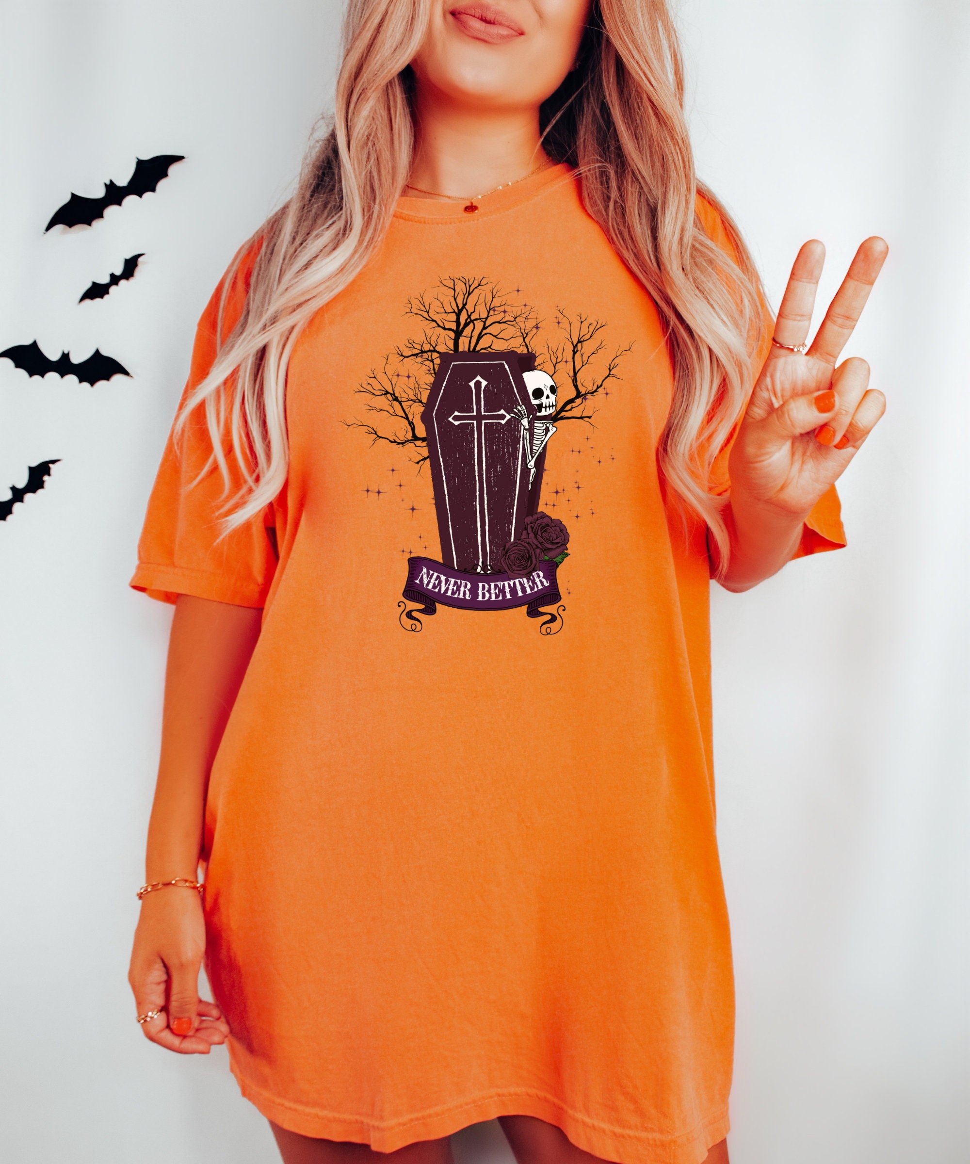 Never Better Skeleton Tee Spooky Vintage Boho Halloween Shirt image 5