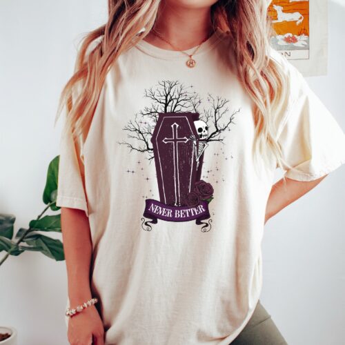 Never Better Skeleton Tee Spooky Vintage Boho Halloween Shirt image 0