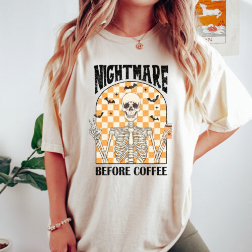 Nightmare Before Coffee T-shirt - Vintage Halloween Spooky Vibes image 0