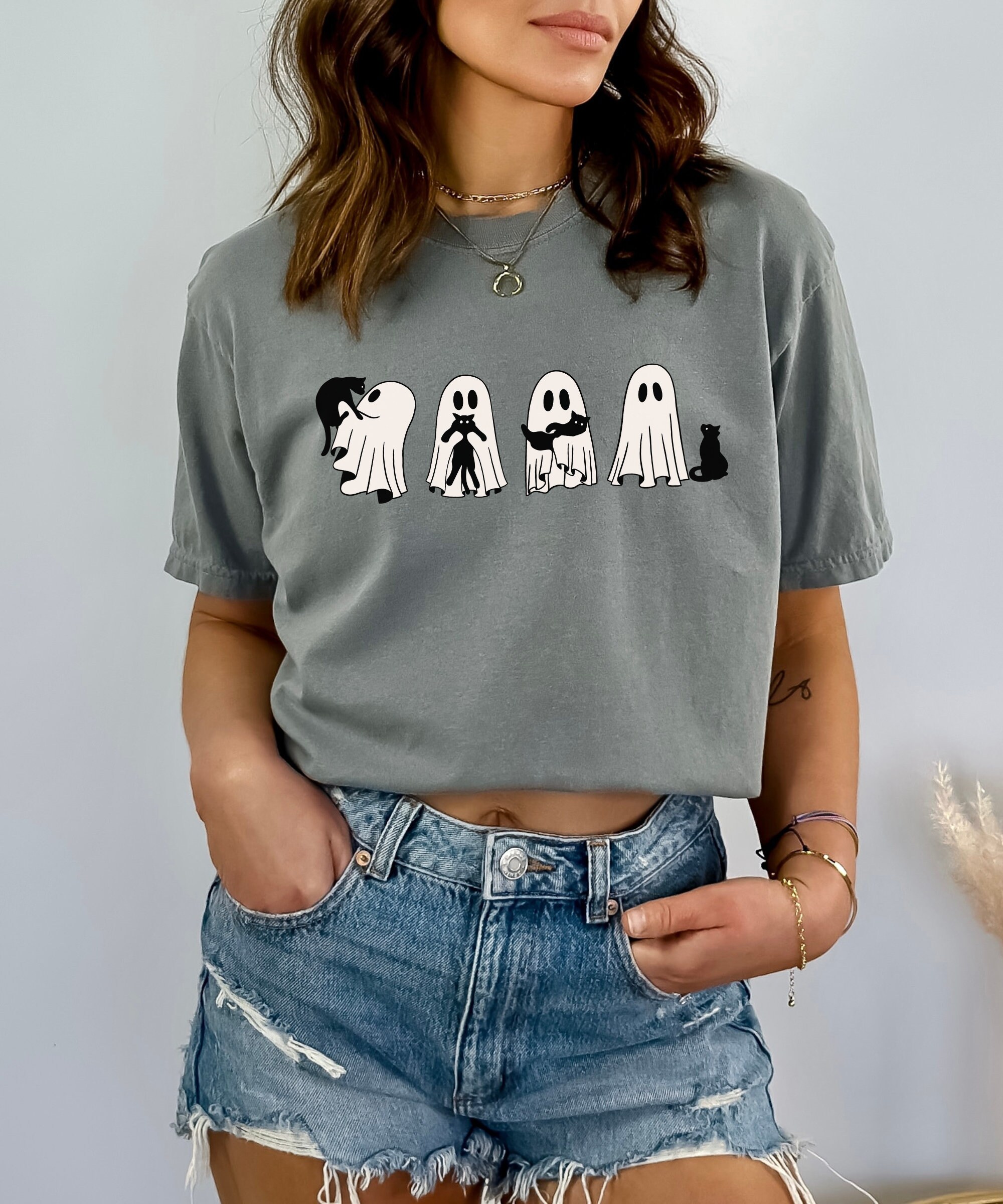 Cute Ghost Cat Shirt - Retro Halloween Cat Lovers Tee image 4