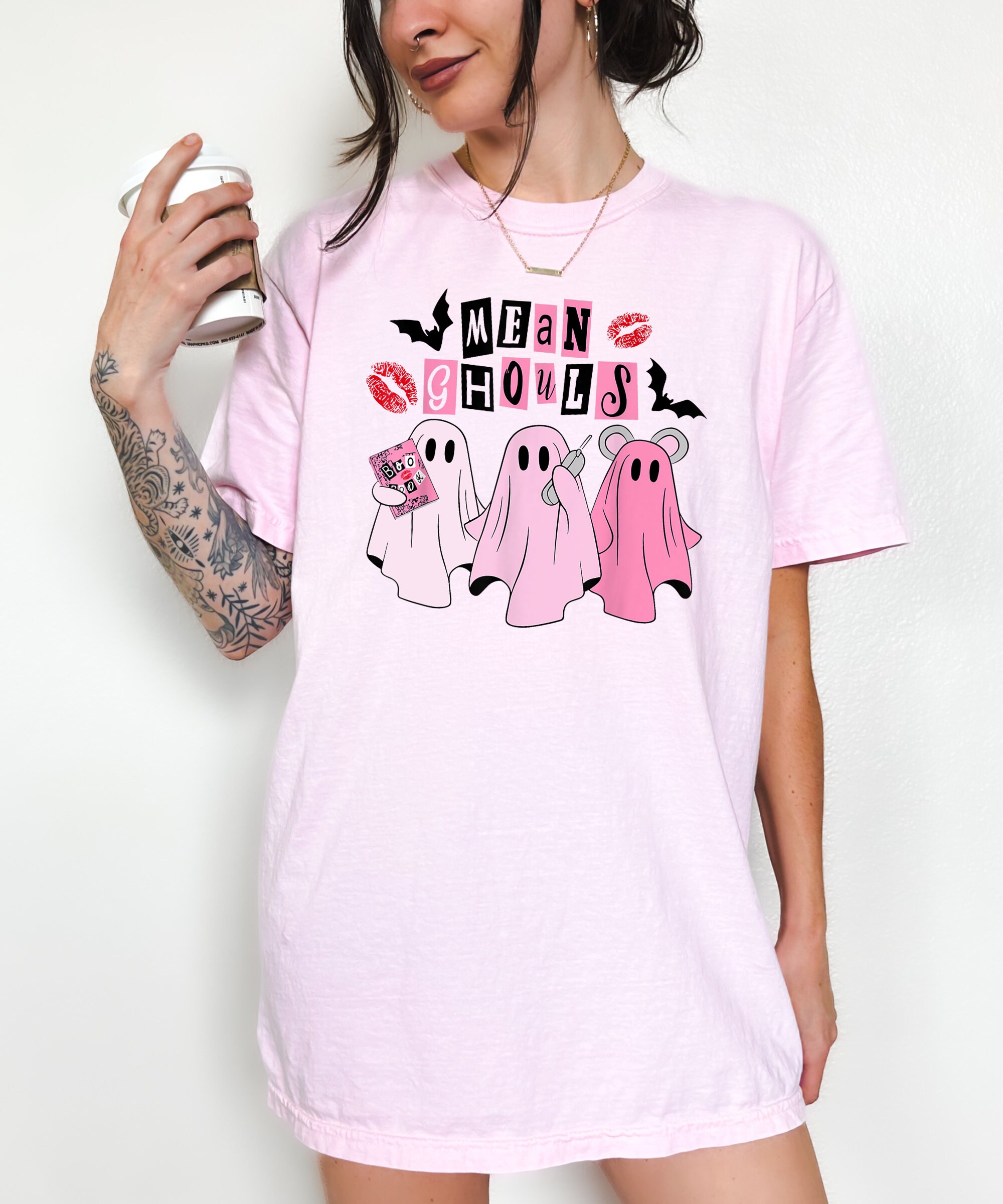 Mean Ghouls Halloween Shirt - Retro Pink Ghost Fun image 3