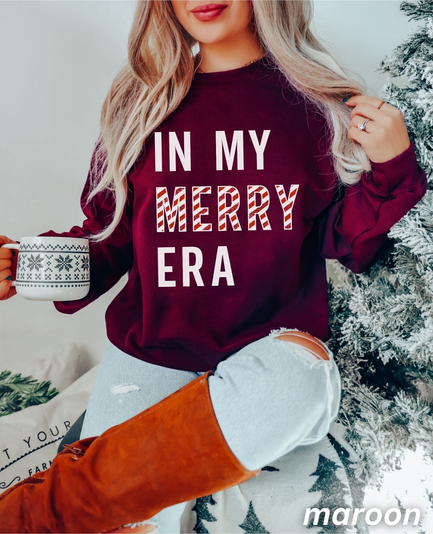 Funny Vintage Christmas Sweatshirt: Merry Gift for Women image 1