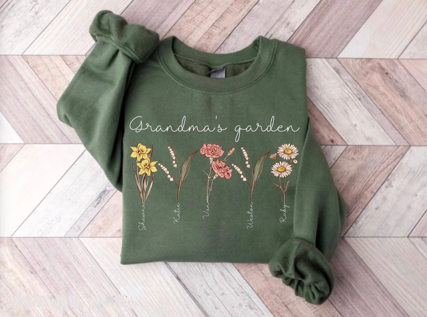 Unique Holiday Gift for Mom Sweatshirt Custom Birth Month Flowers Personalized Mama Sweatshirt for Christmas image 3