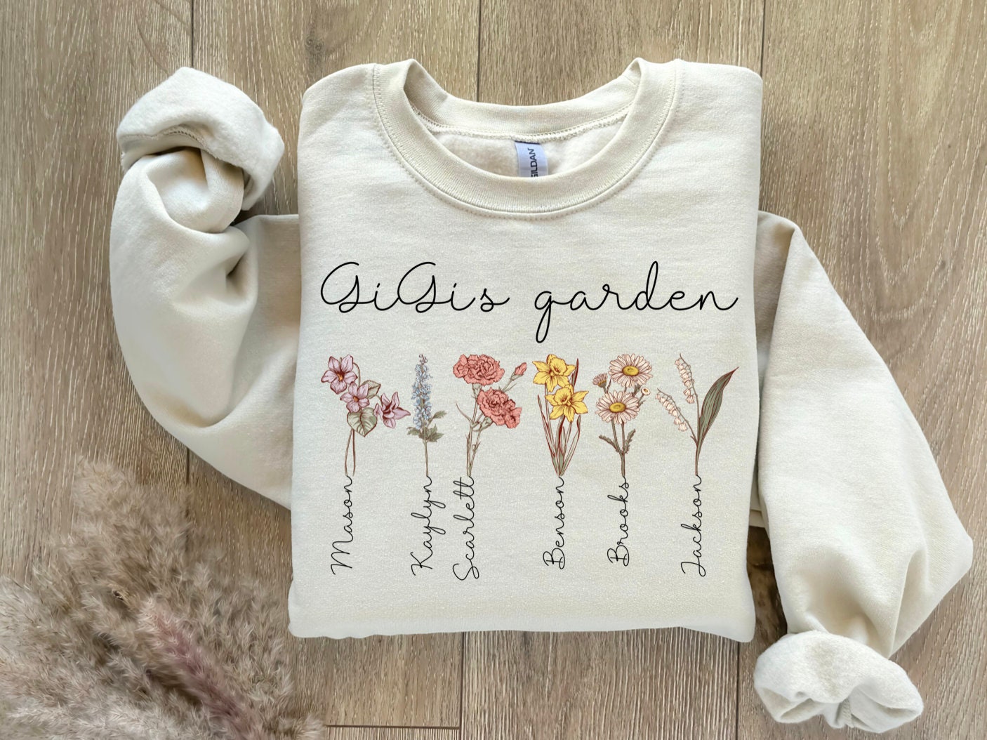 Unique Holiday Gift for Mom Sweatshirt Custom Birth Month Flowers Personalized Mama Sweatshirt for Christmas image 2