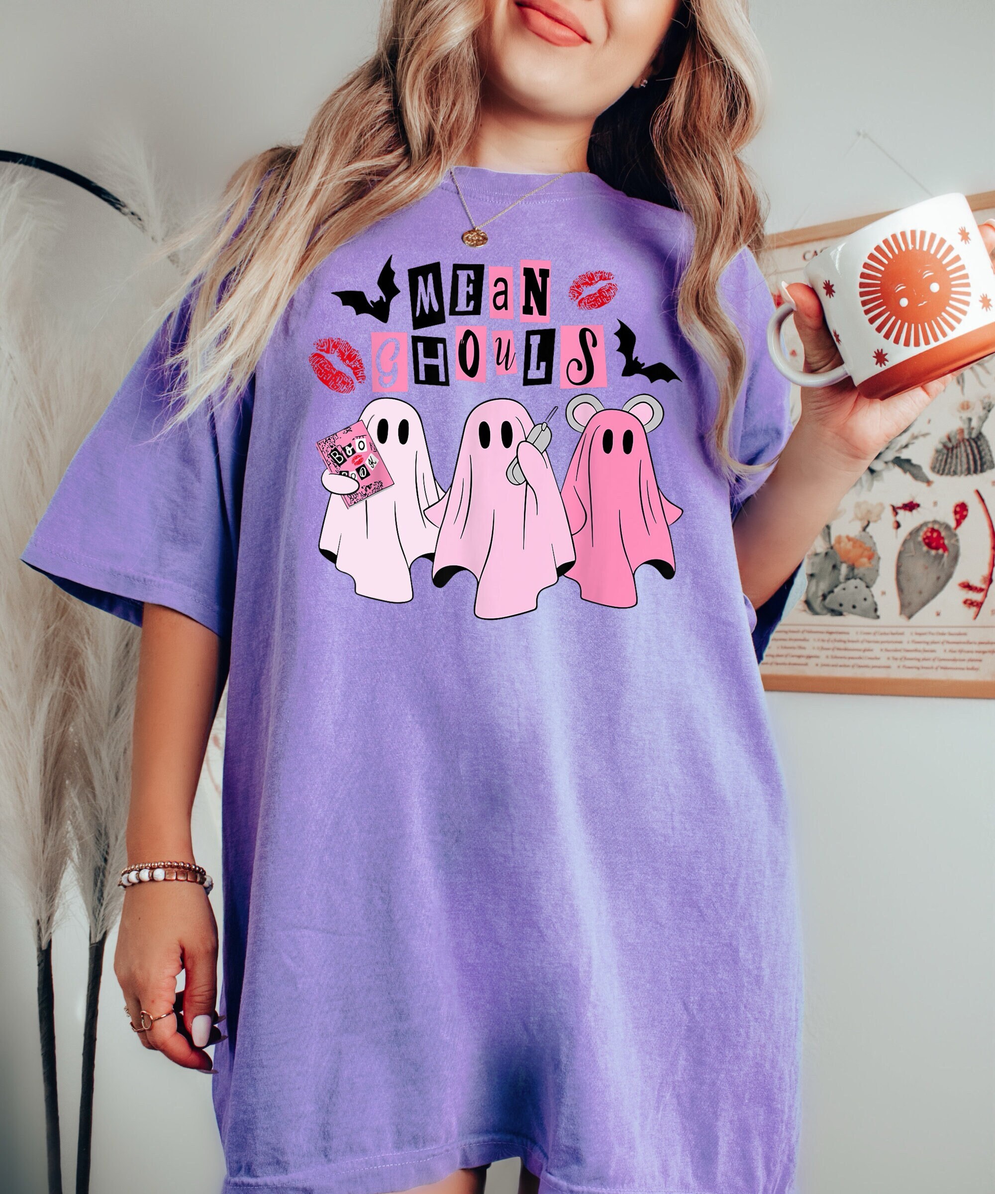 Mean Ghouls Halloween Shirt - Retro Pink Ghost Fun image 0