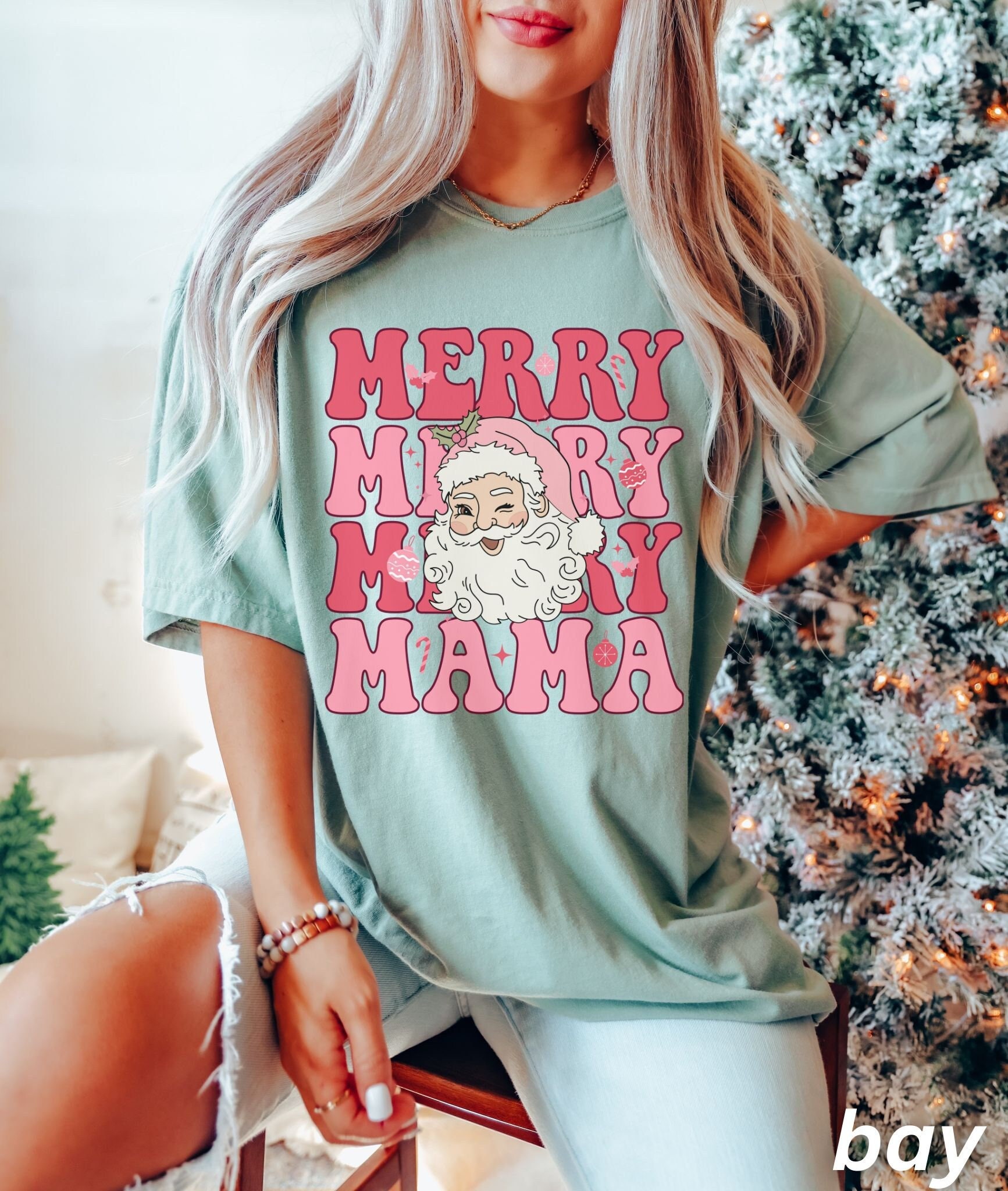 Retro Merry Mama Christmas Shirt: Perfect Comfort Gift for Mom image 0