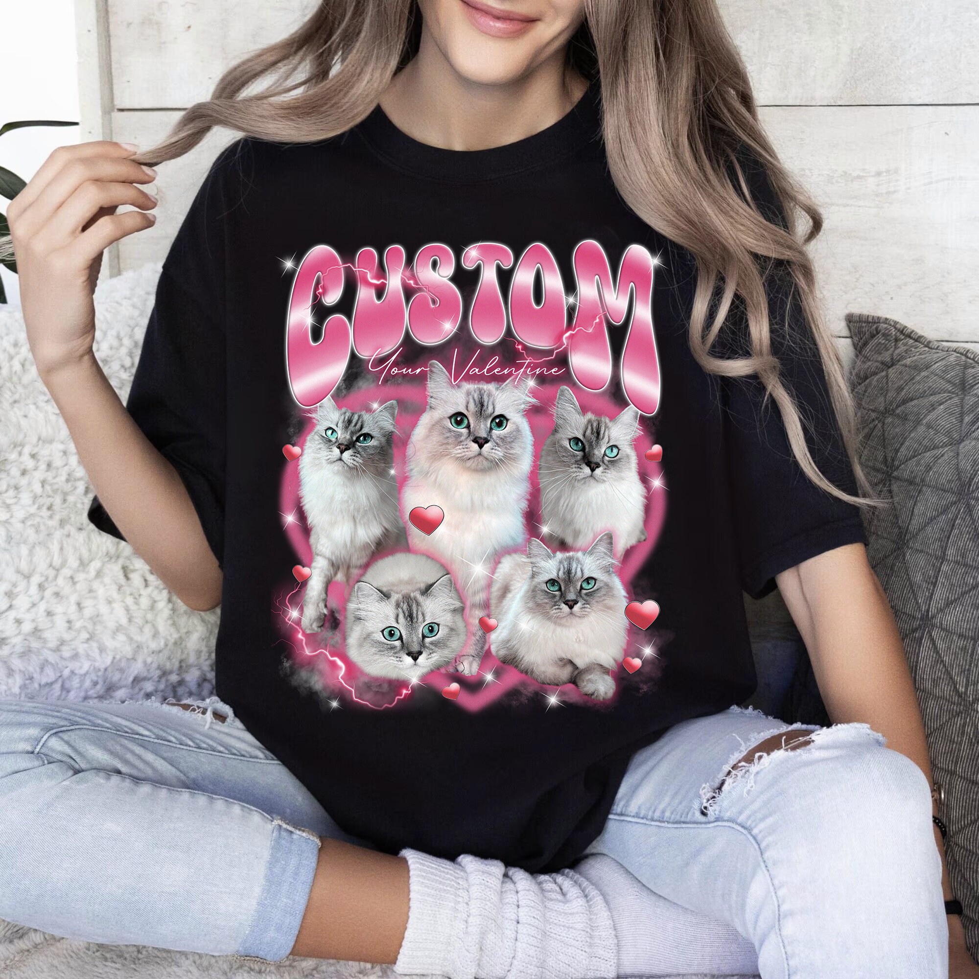 Valentine's Day Custom Pet Bootleg Rap Tee Shirt Cat Dog Comfort Colors T-Shirt image 3