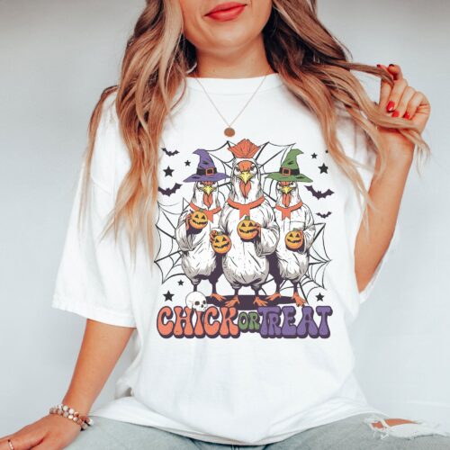 Chick or Treat Funny Halloween Shirt | Comfort Colors Spooky Season Tee image 0