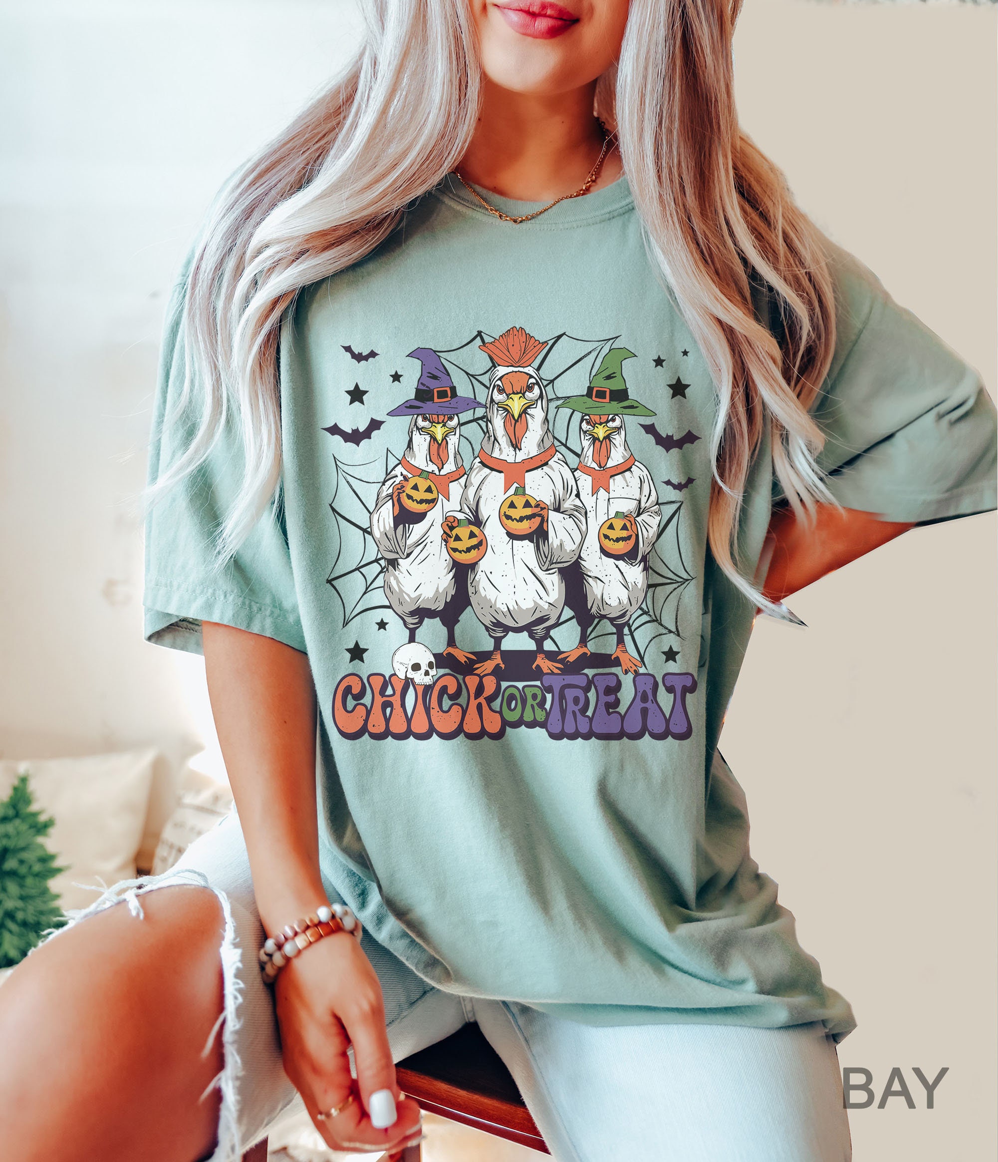 Chick or Treat Funny Halloween Shirt | Comfort Colors Spooky Season Tee image 1