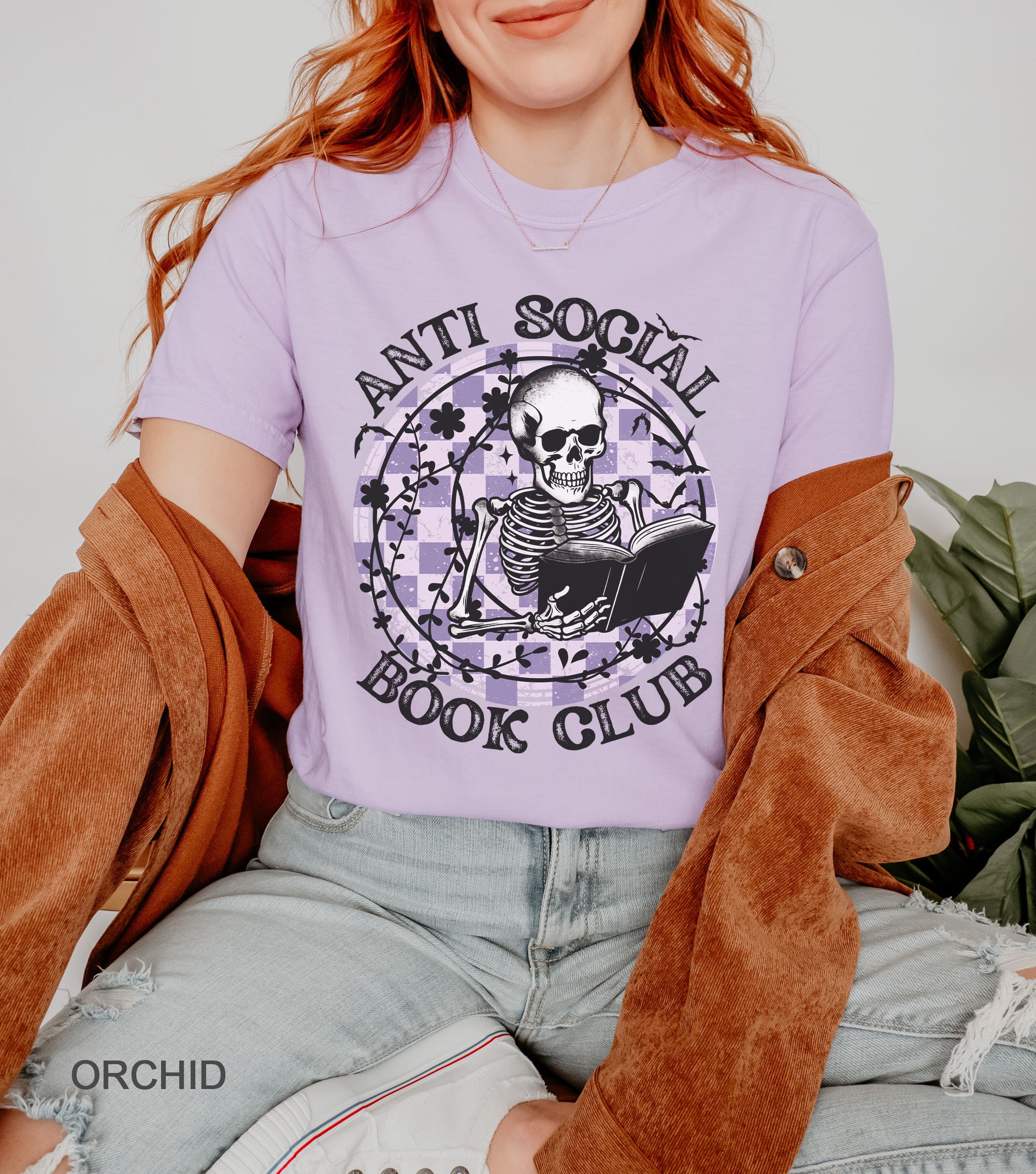 Anti Social Book Club Halloween Shirt | Funny Skeleton & Book Lover Tee image 4