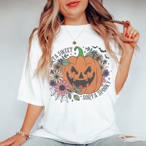 Comfort Colors Sorta Sweet Sorta Spooky Halloween Shirt | Funny Pumpkin Tee image 0