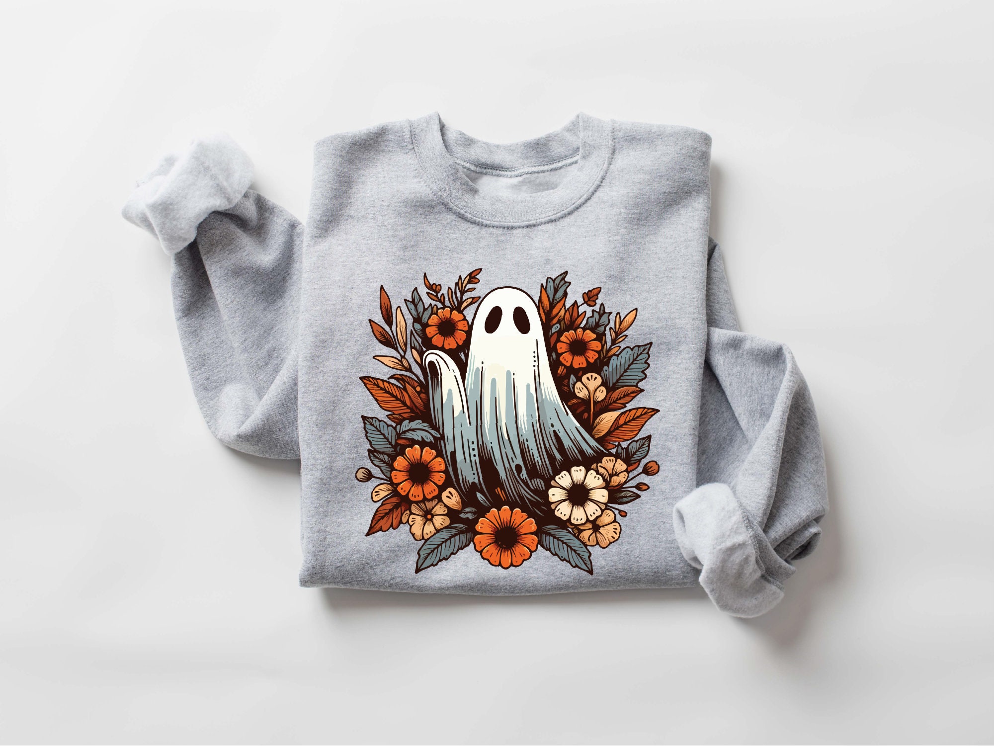 Floral Ghost Sweatshirt Women's Cute Halloween Gift for Spooky Season image 3