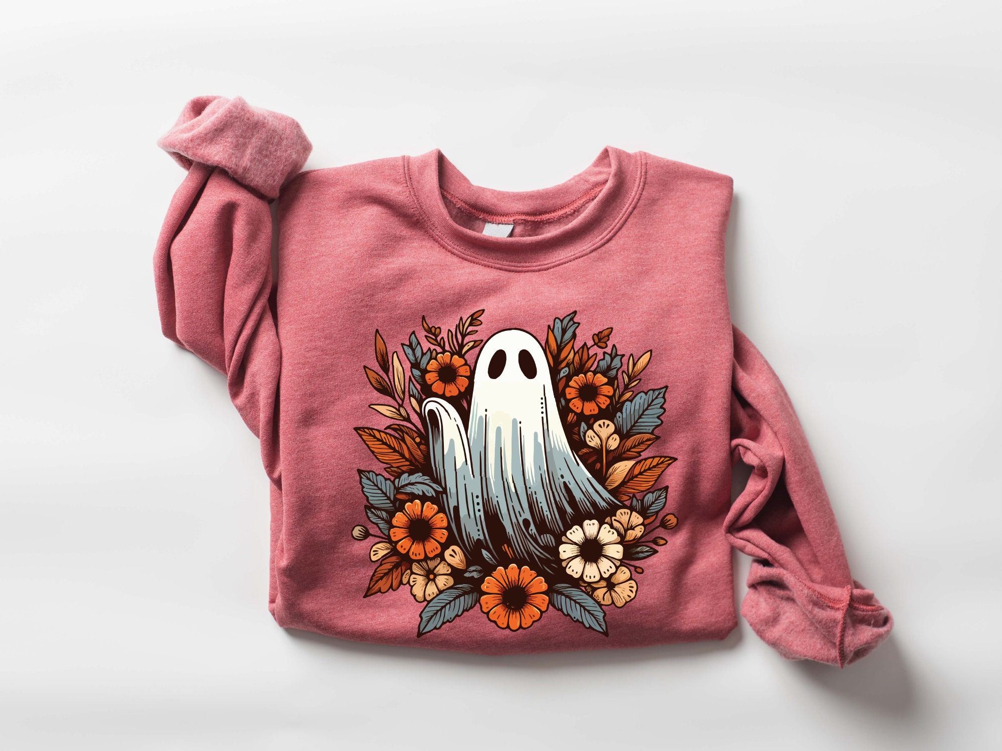 Floral Ghost Sweatshirt Women's Cute Halloween Gift for Spooky Season image 4