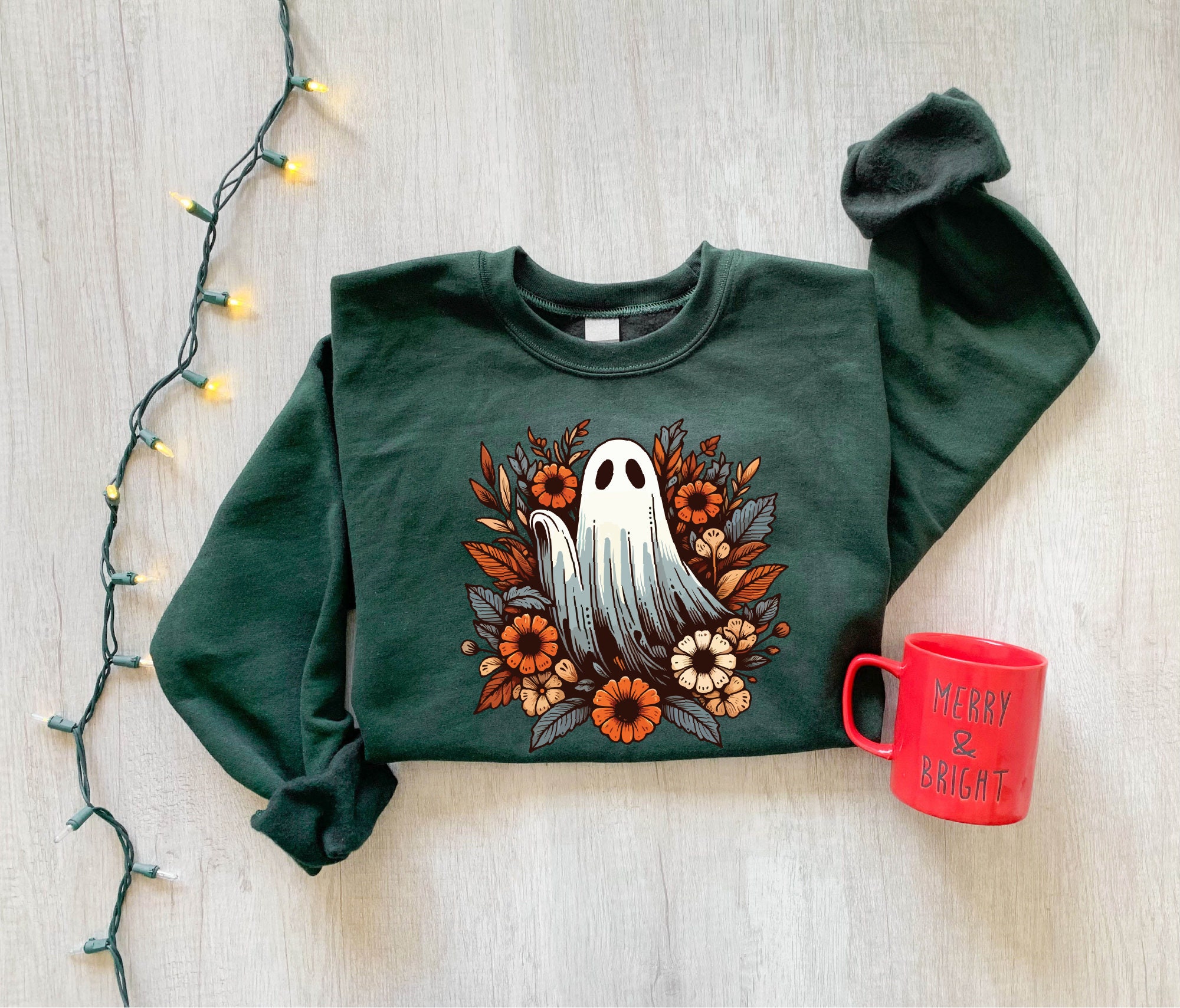 Floral Ghost Sweatshirt Women's Cute Halloween Gift for Spooky Season image 6