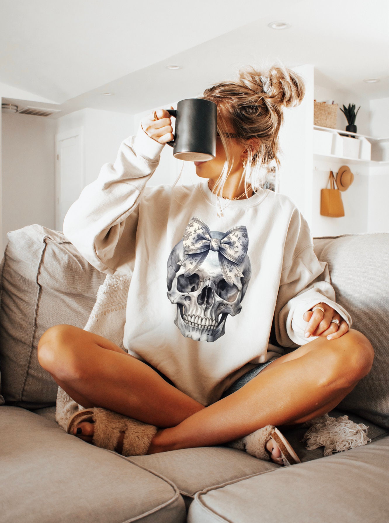 Cute Fall Sweatshirt: Girly Skeleton Shirt Happy Halloween image 1