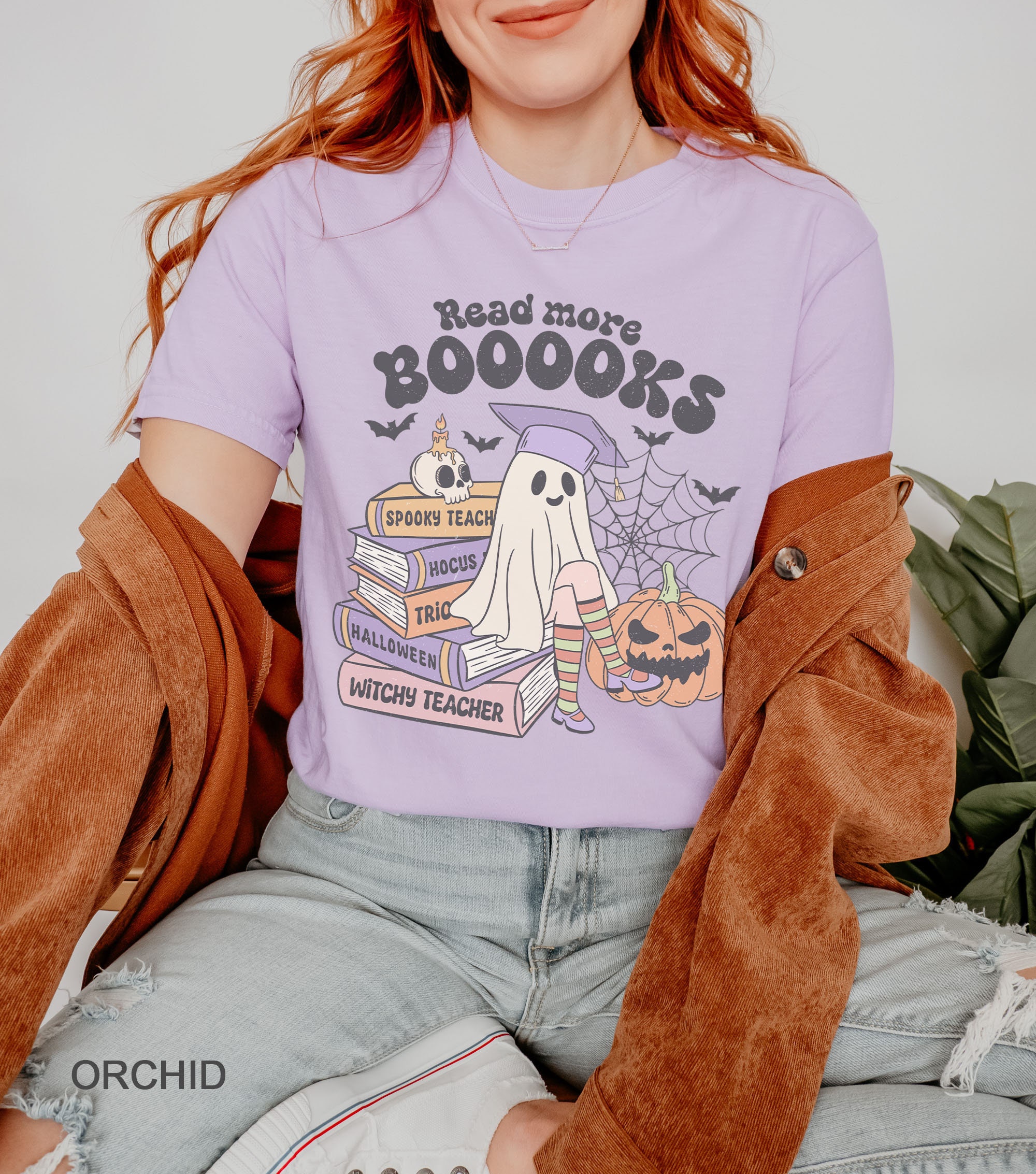 Read More Booooks Retro Halloween Shirt | Book Lover Gift Holiday Apparel image 4